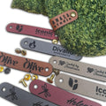 Customized 2.5 x 0.5 in Faux Leather Product Tags with Rivets Personalized Tags for Knitting and Crochet, Cute Labels Handmade Perfect for Hats Beanies Scarves & More (250 Labels)