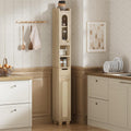 LIKIMIO 69' H Tall Bathroom Storage Cabinet with 2 Doors & 1 Drawer, Narrow Adjustable Shelves & Pull-Out Tissue Holder, Slim Freestanding Cabinet for Small Spaces, Kitchen, Entryway, Rustic White