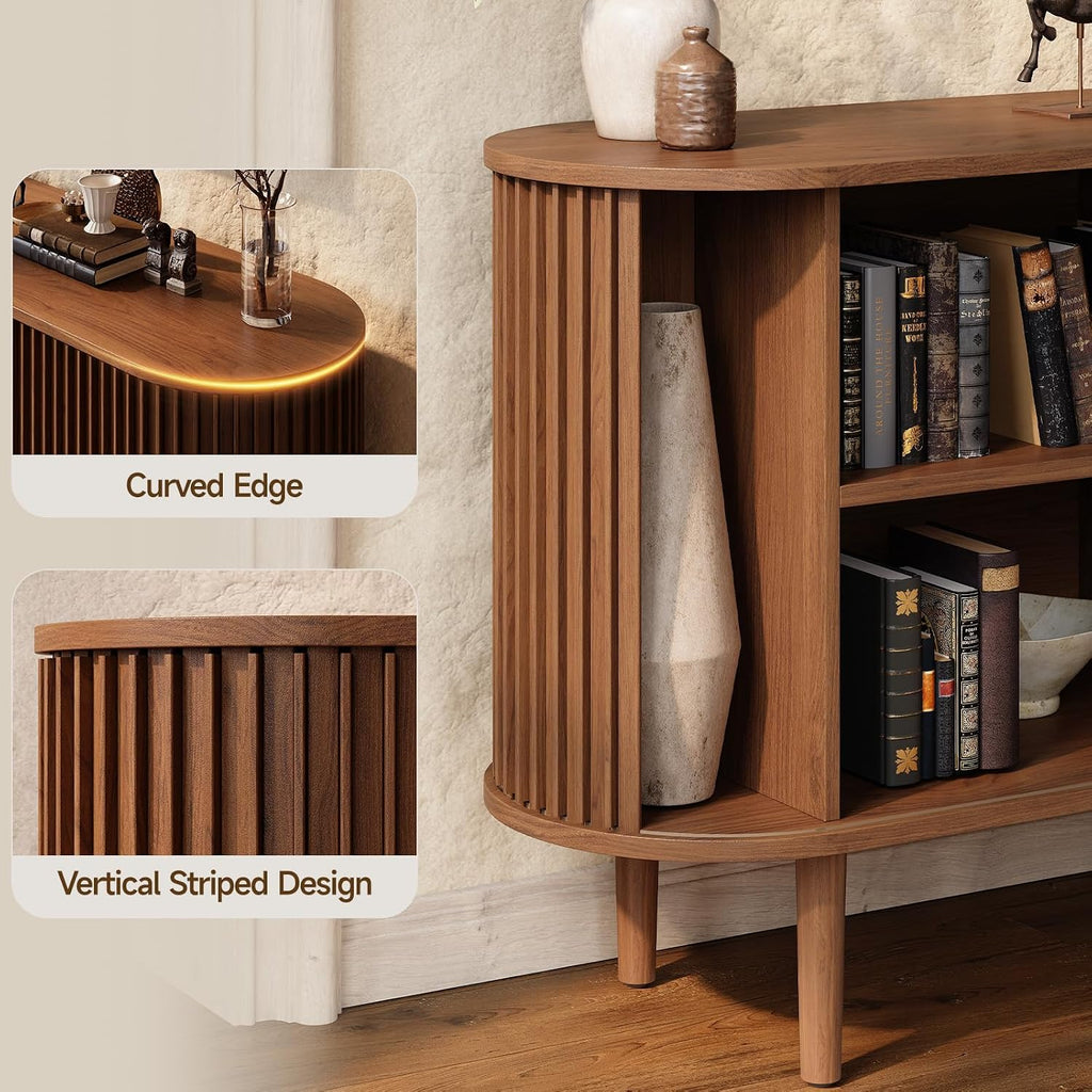 ONBRILL 55' Buffet Sideboard Cabinet with Sliding Doors, Mid-Century Modern Sideboard Buffet Cabinet with Storage & Adjustable Shelves, Accent Coffee Bar Console Table for Kitchen, Entryway, Walnut
