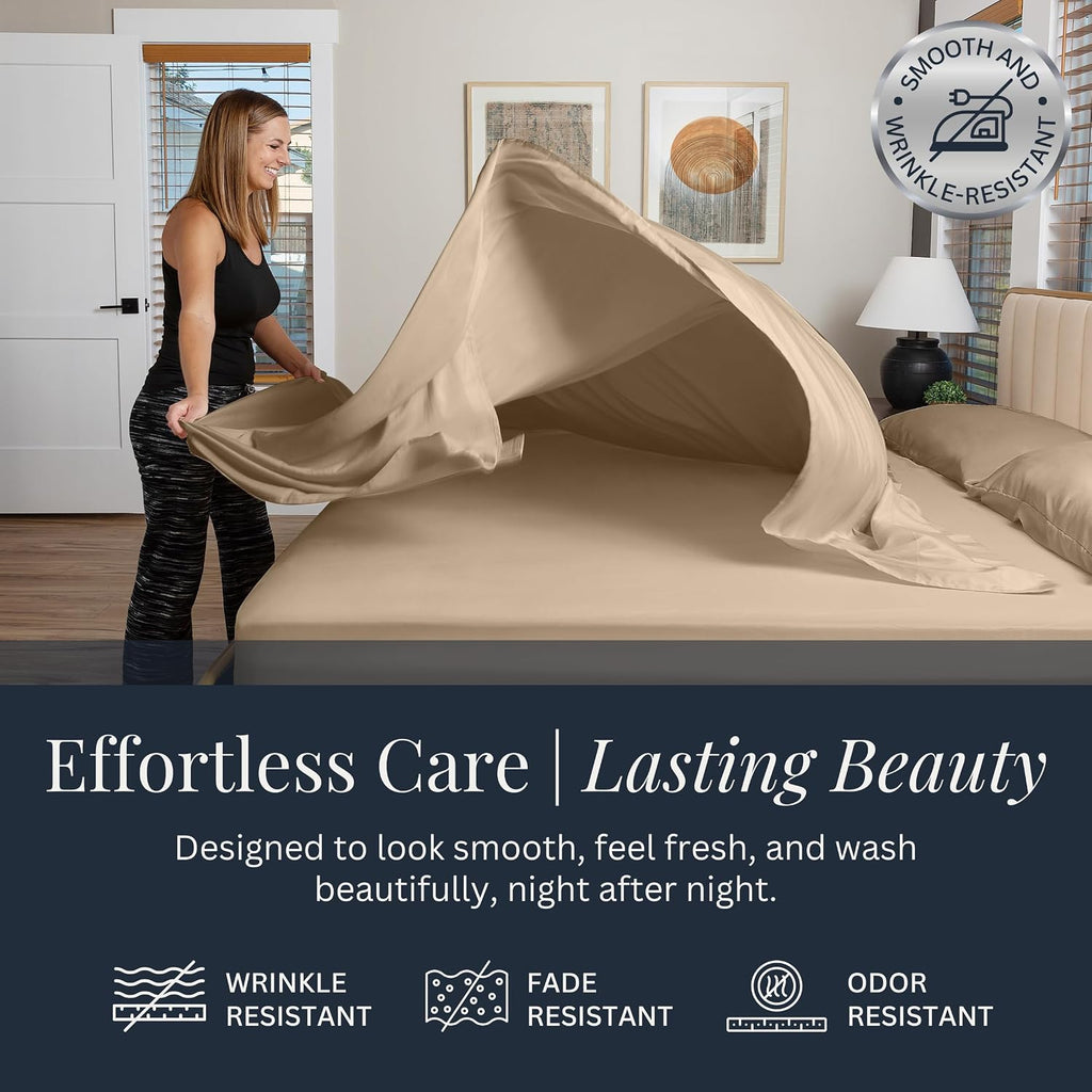 Linden & Lain Luxury King Size Bed Sheet Set | Organic Ultra Soft Bed Sheets | Viscose Derived from Bamboo | Microfiber | 18' Deep Pocket with Upgraded Elastic | Best Cooling Technology | Dune