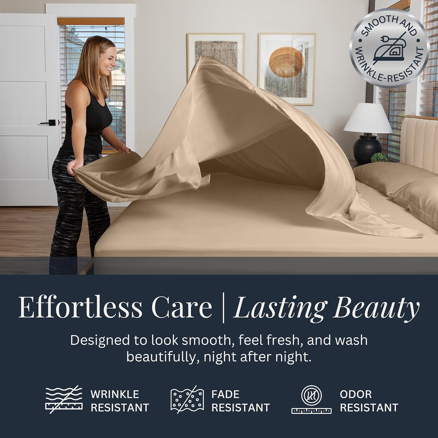 Linden & Lain Luxury King Size Bed Sheet Set | Organic Ultra Soft Bed Sheets | Viscose Derived from Bamboo | Microfiber | 18' Deep Pocket with Upgraded Elastic | Best Cooling Technology | Dune