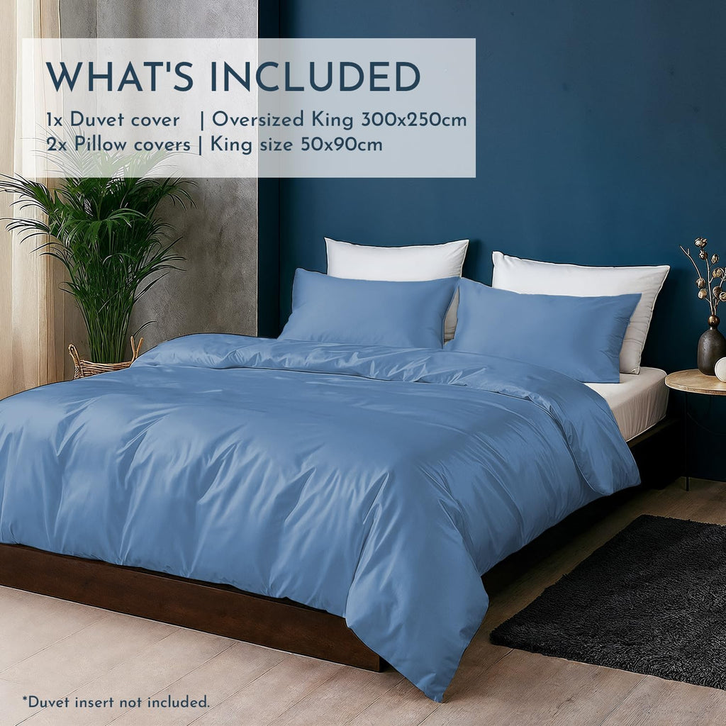 Linenwalas Duvet Cover Set Oversized King Size - Viscose Derived from Bamboo Soft, Breathable, Light Weight, Cooling Comforter Cover with Zipper Closure and Corner Ties (Oversized King, Bahamas Blue)