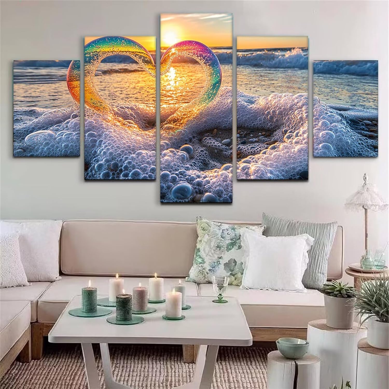 Beach Diamond Art 5 Piece Diamond Painting Love 5D DIY Full Square Drill Dimond Art Paintings Rhinestones Crafts for Adults Gem Painting for Home Decor, Large Artwork for Wall 60 x 120 Inch, Model174