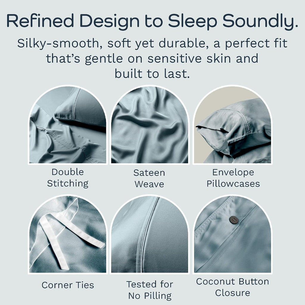 Olive + Crate Queen Size Tencel Duvet Cover Set - Hypoallergenic, Cooling Eucalyptus Duvet Cover for Hot Sleepers with Two Pillowcases - Basalt Blue 3-Piece