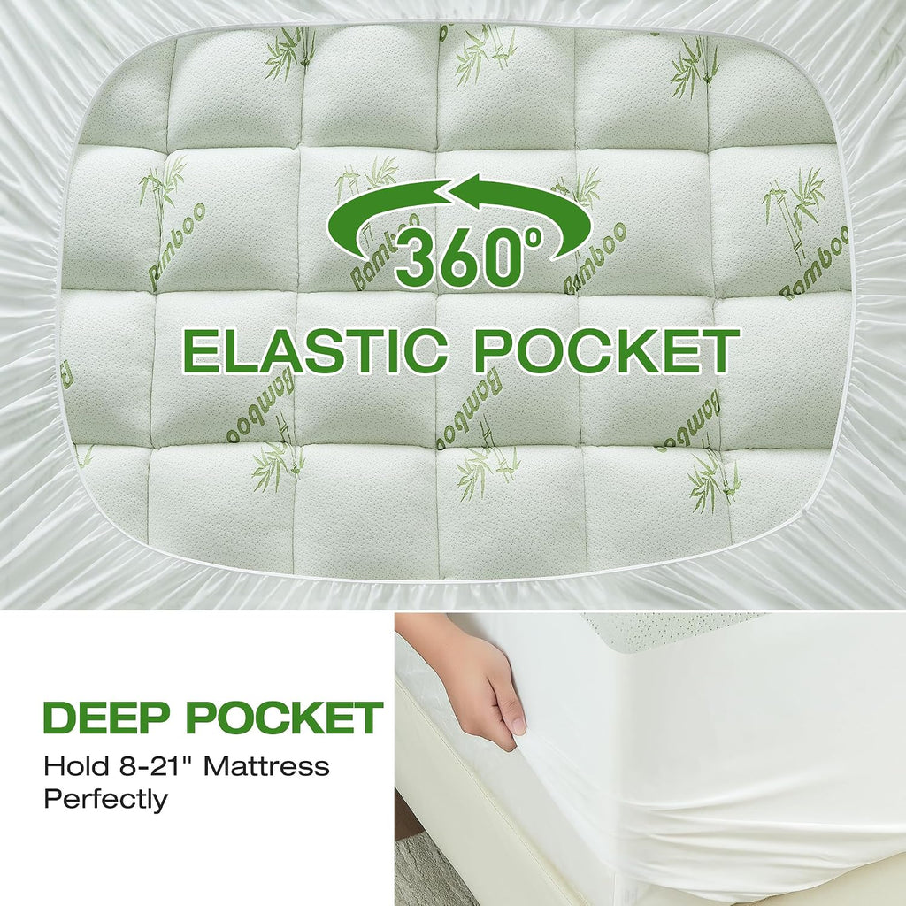 Ultra Soft Mattress Topper King Size Viscose Derived from Bamboo, Thick Pillow Top Mattress Pad Cover for Back Pain, Cooling Mattress Protector with 8-21 Inch Deep Pocket