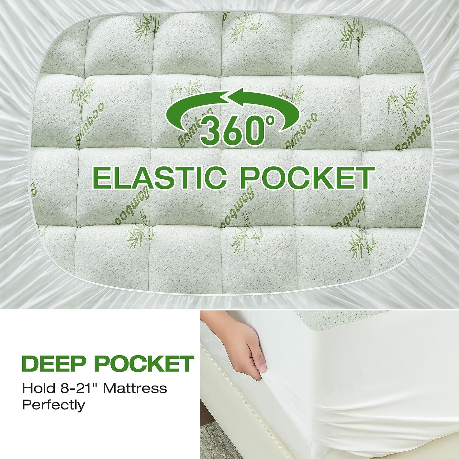Ultra Soft Mattress Topper King Size Viscose Derived from Bamboo, Thick Pillow Top Mattress Pad Cover for Back Pain, Cooling Mattress Protector with 8-21 Inch Deep Pocket