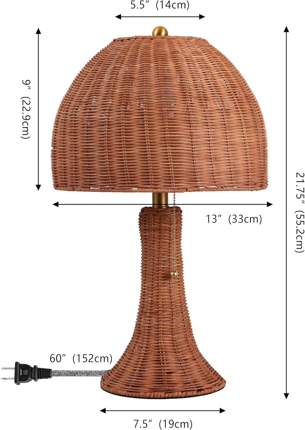 JONATHAN Y 22' Dark Brown Woven Rattan Mushroom Table Lamp Bohemian Coastal Bedside Lamp for Living Room Bedroom with Rattan Dome Shade LED Bulb Included JYL4011C
