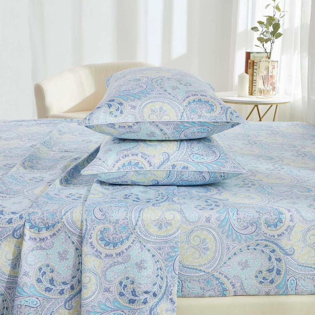Brandream Paisley Queen Size Sheet Set Luxury Floral Boho Bohemian Medallio Bedding Collections 800 Thread Count 100% Egyptian Cotton Deep Pocket, 4 Piece, Blue