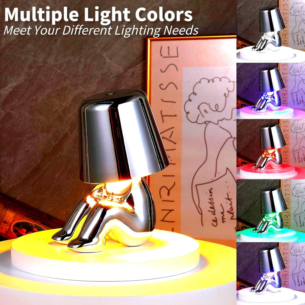 Thinker Lamp Collection, Touch Table Lamp Cordless Rechargeable Desk Lamp Silver Cute Decor Thinker Statue Battery Operated Night Light for Home Office, Bedroom, Living Room (Collection)