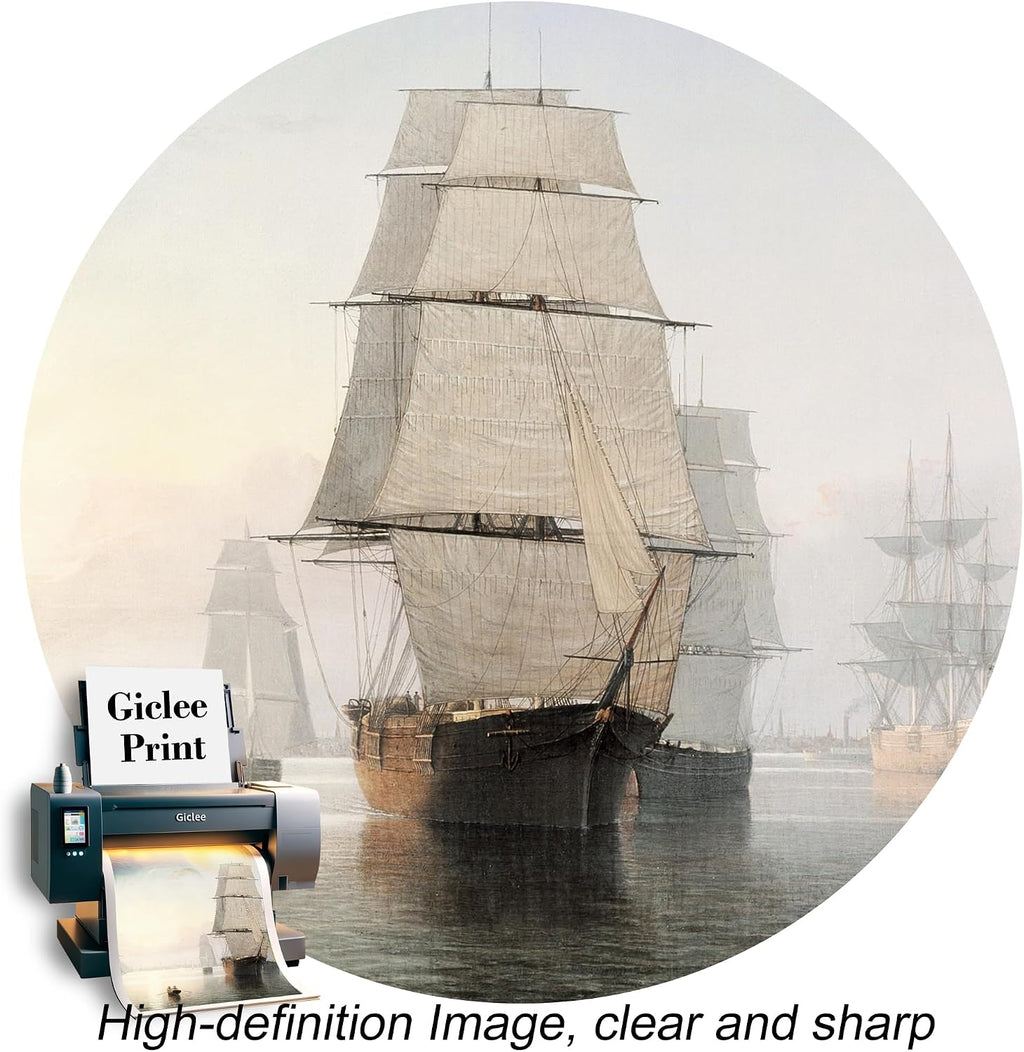 A&T ARTWORK Boston Harbor, Sunset, Fitz Henry Lane Sailboat Warship Painting Reproductions Reproductions,Giclee Canvas Prints Wall Art for Home Decor,45x24x1.5 inches
