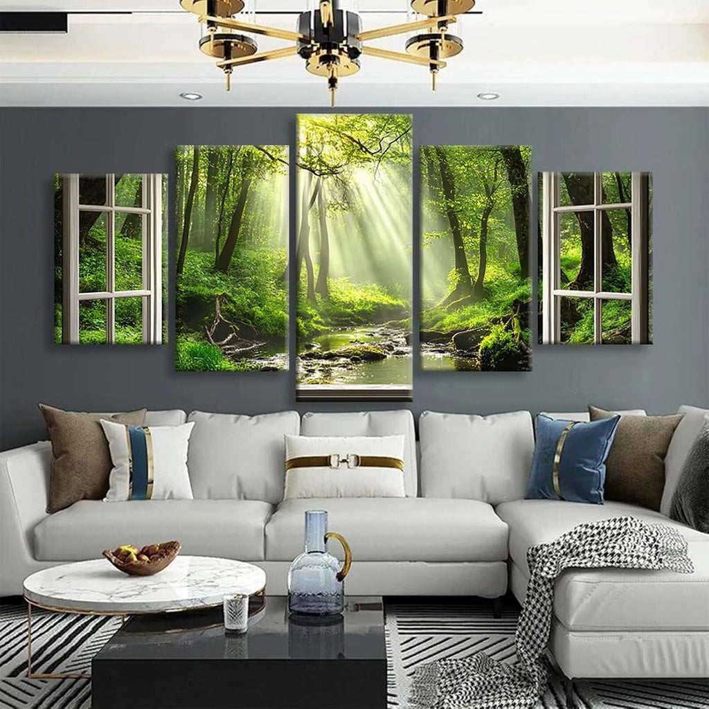 Forest Diamond Art 5 Piece Diamond Painting Landscape 5D DIY Full Round Drill Dimond Art Paintings Crystal Crafts for Adults Gem Painting for Home Decor, Large Artwork for Wall 60 x 120 Inch, Model195