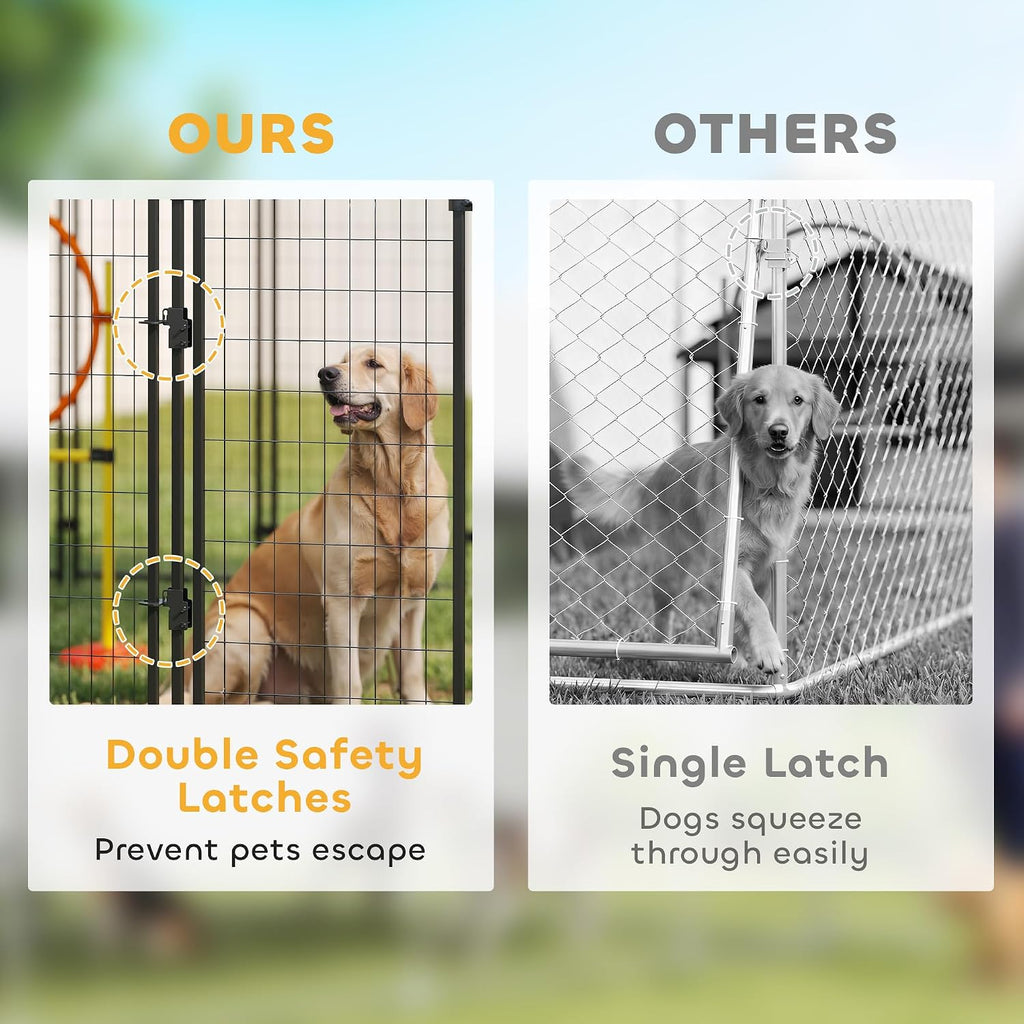 PawHut 8' x 4' x 6' Outdoor Dog Kennel, Welded Wire Dog Kennel Outside Run with 360° Rotating Bowls, Waterproof & UV Resistant Cover, for S&M&L Breeds, Chickens, Ducks, Silver