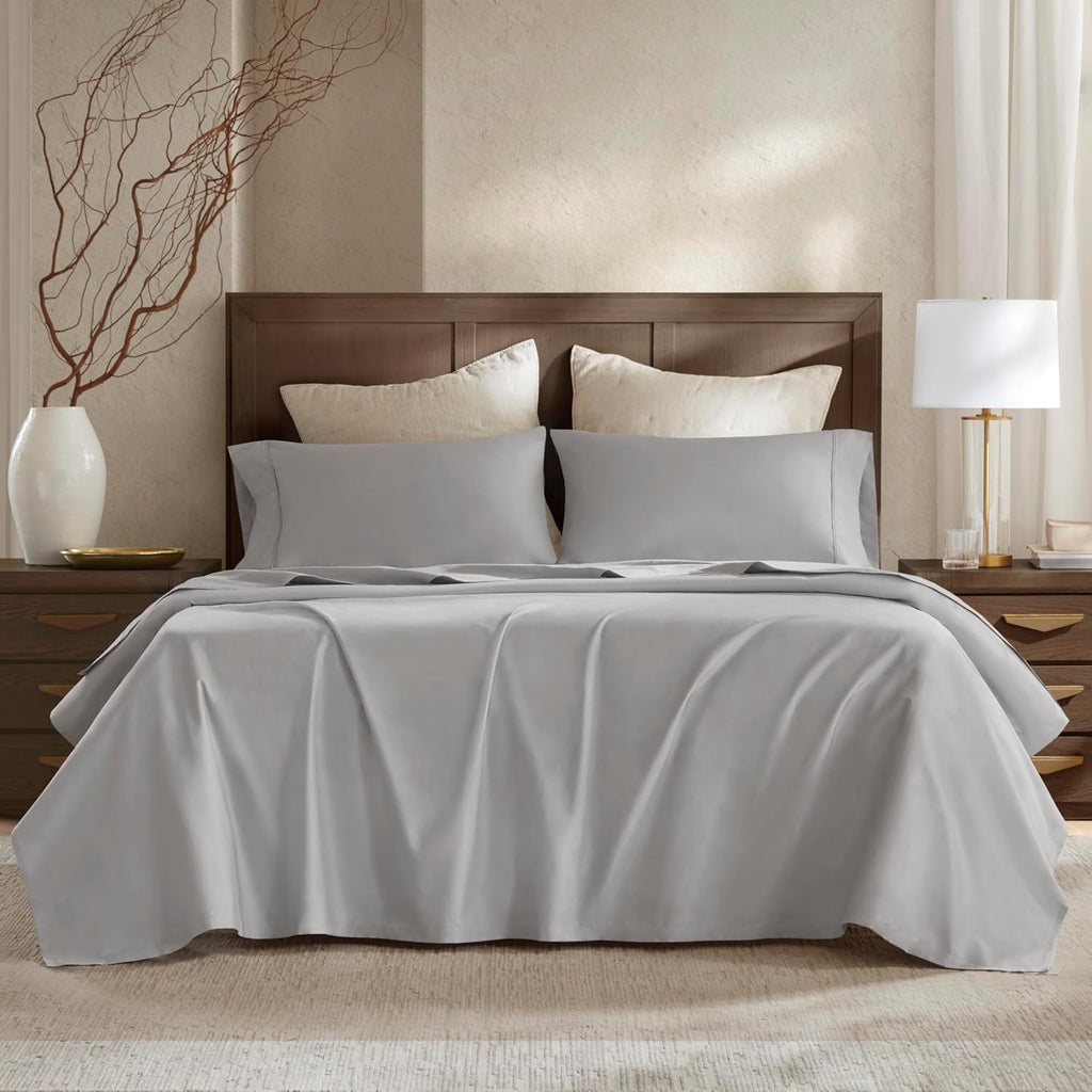 Harbor House Luxury 100% Egyptian Cotton Sheet Set, 400 Thread Count Sateen Weave, Soft & Breathable Bed Sheets with Deep Pocket, 4-Piece Queen Bedding Set, Gray