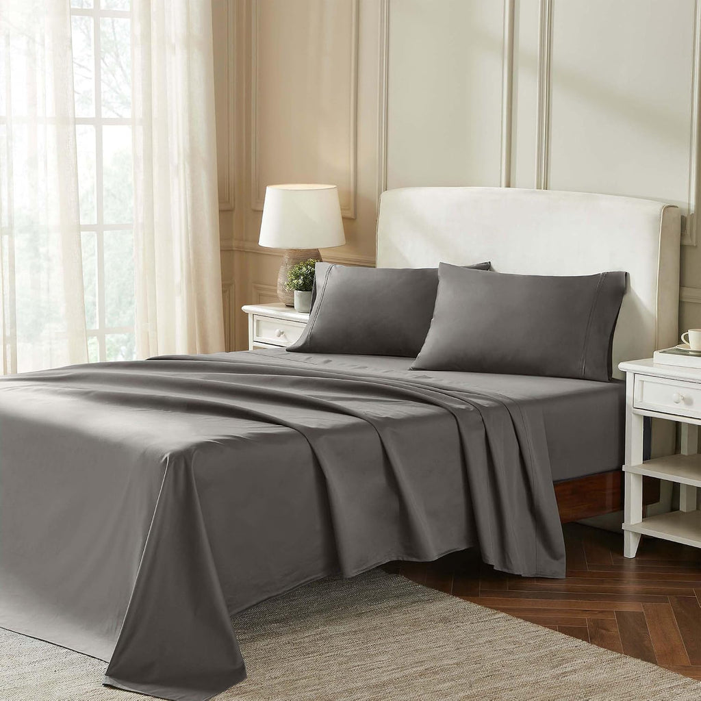 Superior Egyptian Cotton 850 Thread Count Bed Sheet Set, 1 Elastic Deep Pocket Fitted Sheet, 1 Flat Sheet, 2 Pillowcases, Daily Soft Sheets, Luxury, Plush, Home Collection, Full, Grey