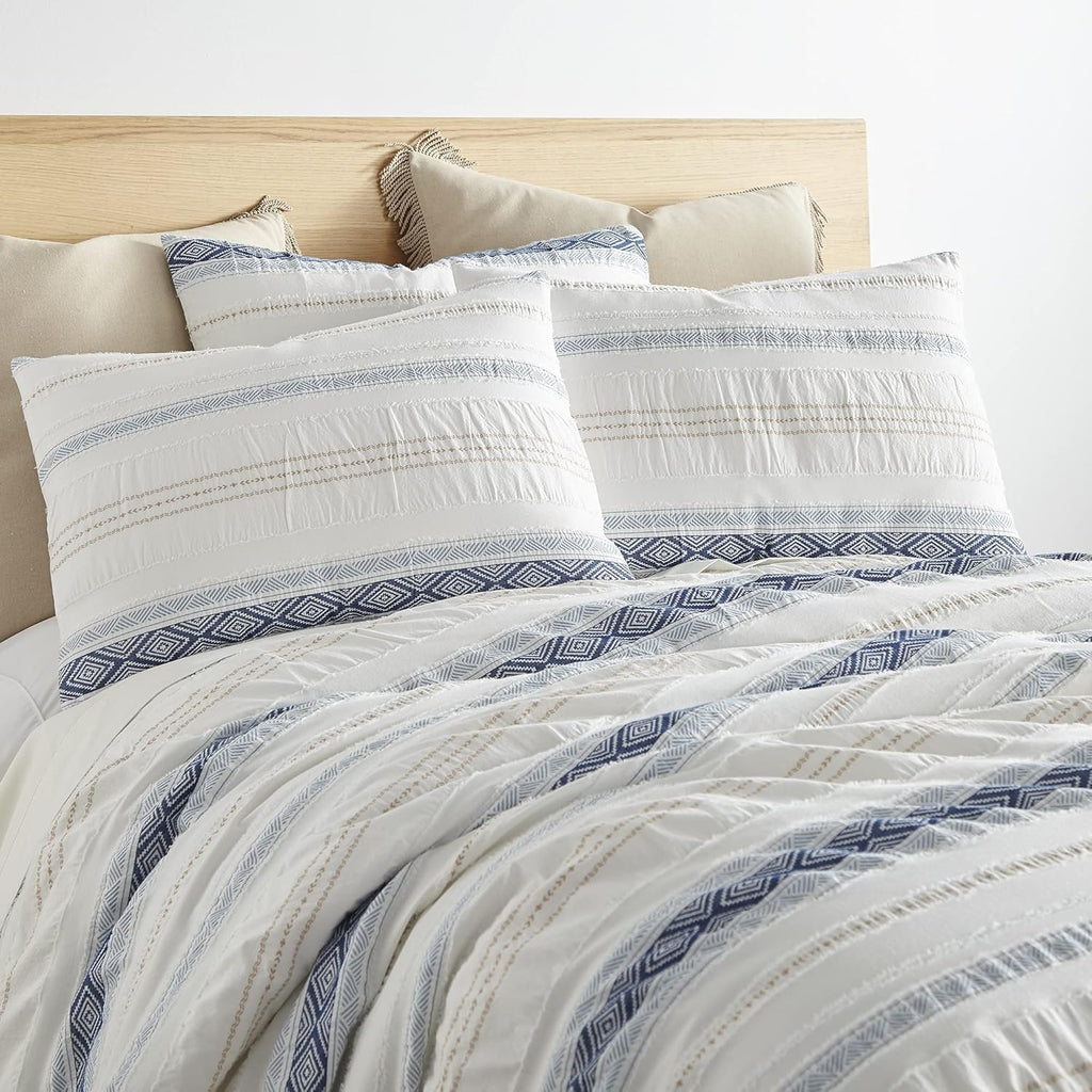 Levtex Home - Pickford Comforter Set - Full/Queen Comforter + Two Standard Pillow Cases - Blue, Taupe, Off-White - Jacquard Tribal - Comforter (90 x 94in.) and Pillow Case (26 x 20in.) - Cotton