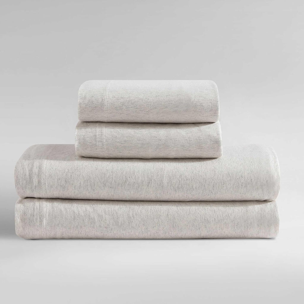 Calvin Klein - Queen Size Sheets Set, Naturally Soft Cotton-Blend Melange Jersey Bedding - Bed Sheets with Matching Pillowcases & Fitted Sheet (Modern Cotton Ivory/Grey)