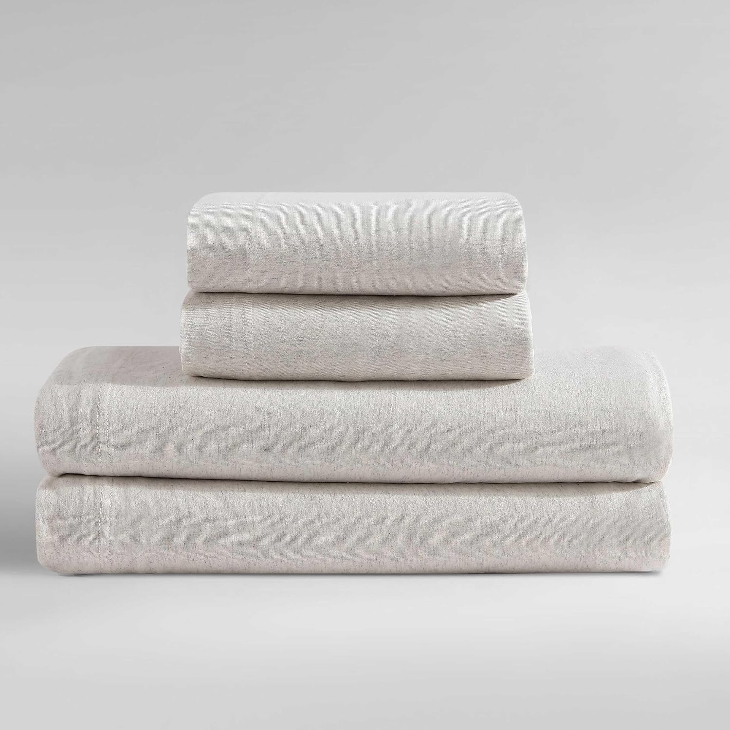 Calvin Klein - Queen Size Sheets Set, Naturally Soft Cotton-Blend Melange Jersey Bedding - Bed Sheets with Matching Pillowcases & Fitted Sheet (Modern Cotton Ivory/Grey)