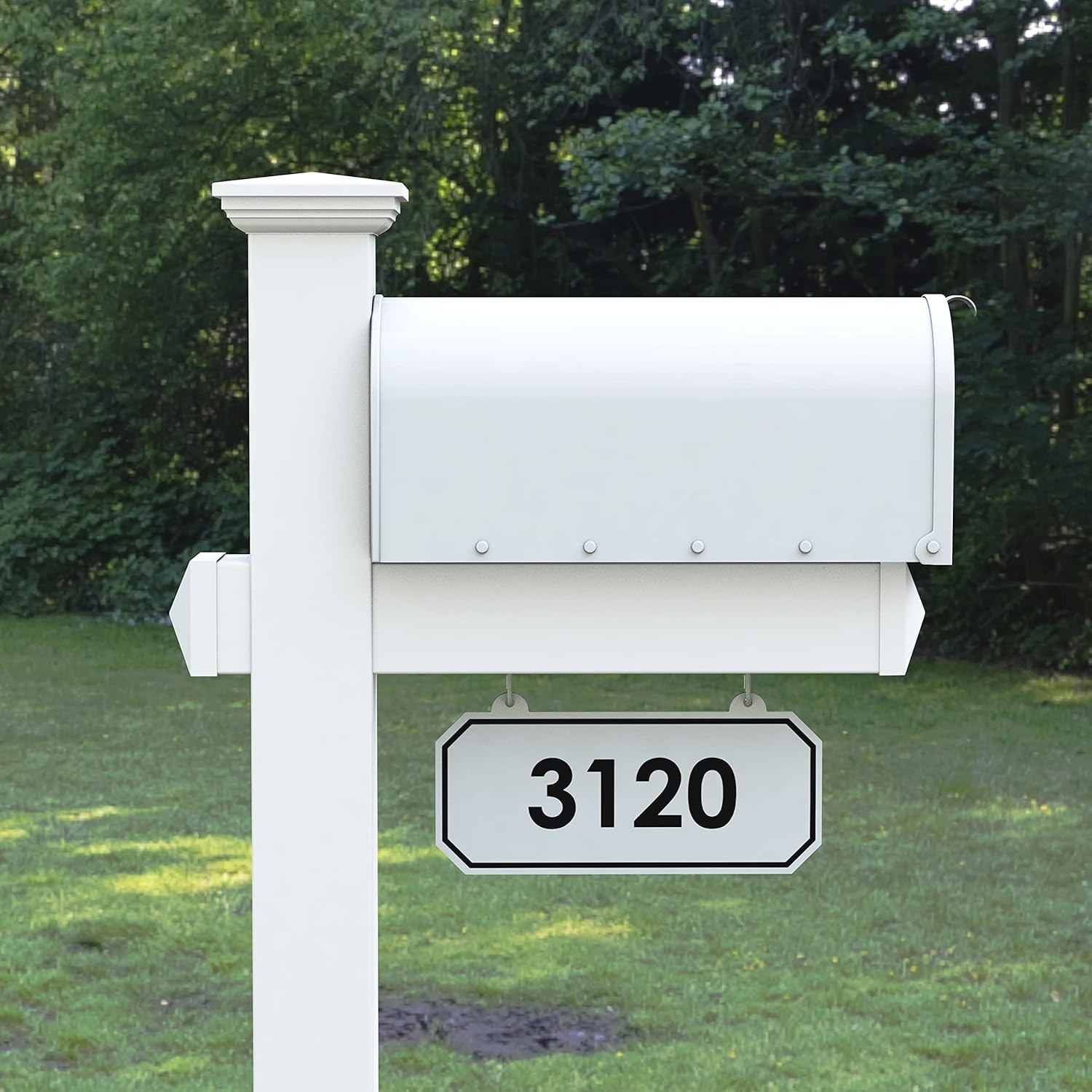 The Harrison Vinyl/PVC Mailbox Post (Includes Mailbox) Complete Decorative Curbside Combo Mailbox System with Classic Traditional Style (White Mailbox)