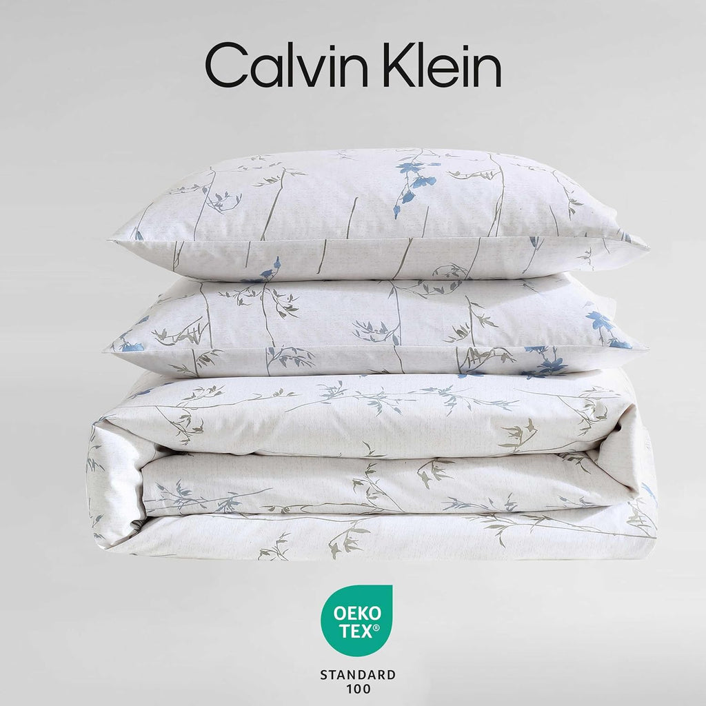 Calvin Klein - Queen Duvet Cover Set, 100% Reversible Cotton Floral Bedding with a Naturally Soft Feel, Floral Bed Set with Matching with Matching Pillowcases (Wildflower Beige)