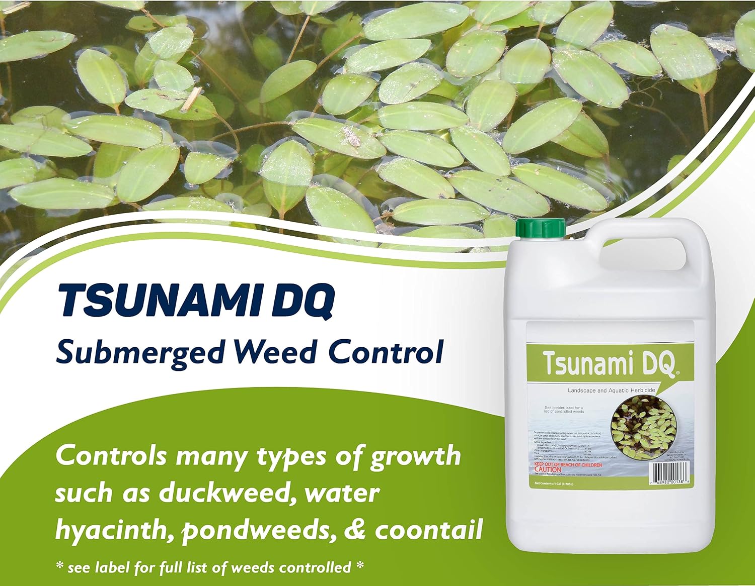 Tsunami DQ Aquatic Herbicide - Gallon - 37.3 Percent Diquat Dibromide - Concentrated Aquatic Weed Killer for Lakes and Ponds - Duckweed, Watermeal, Curly Leaf, Pondweed & Many More