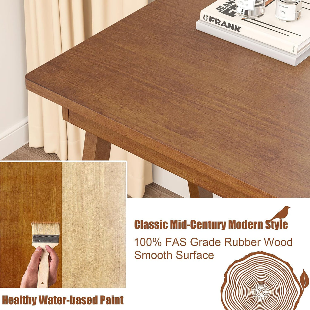 100% Solid Wood Desk with Drawers & Storage Shelf - 40 x 24 Inch Mid Century Modern Desks, Vintage Writing Desk with Deeper Desktop, Home Office Computer Desks for Bedroom & Home-Walnut Color