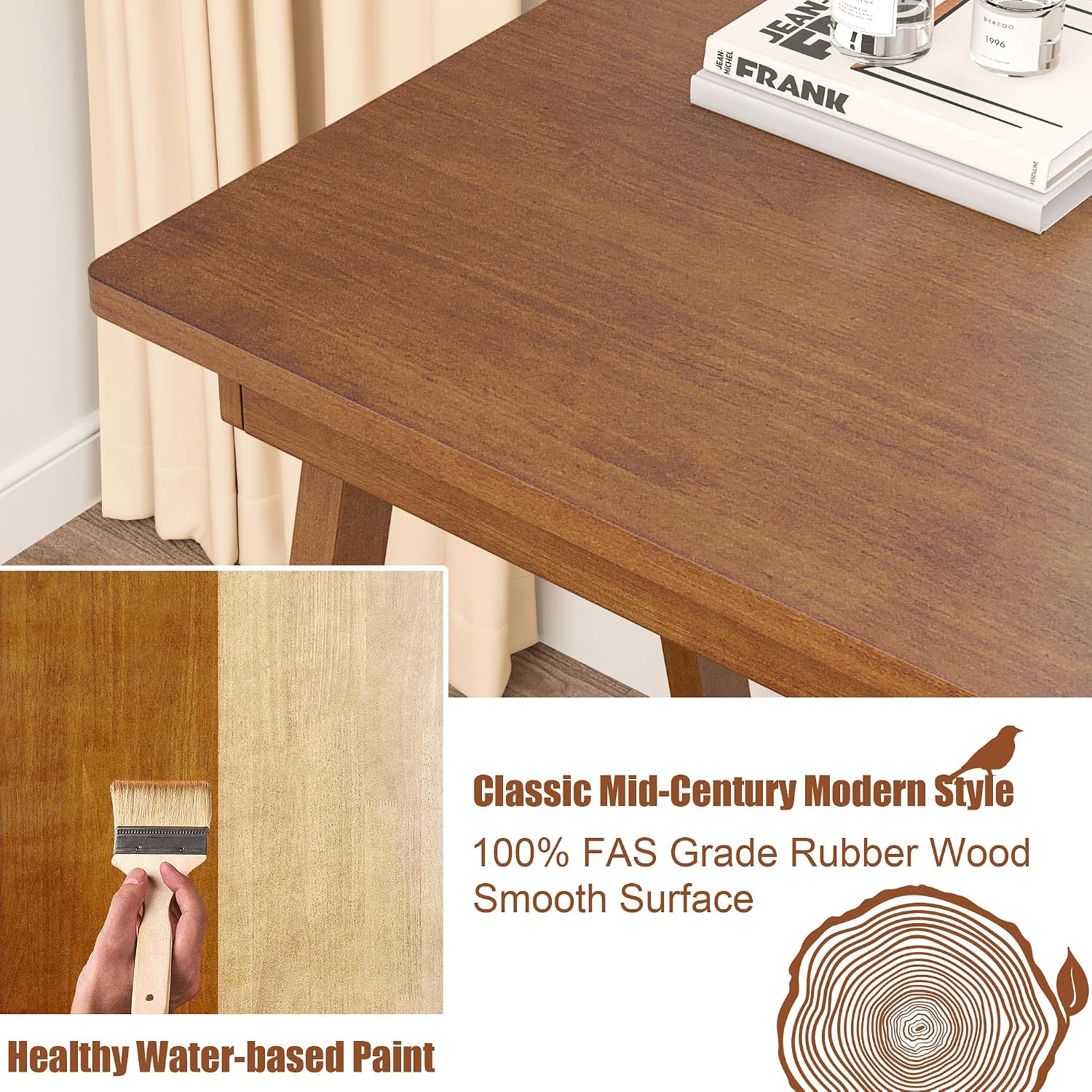 100% Solid Wood Desk with Drawers & Storage Shelf - 40 x 24 Inch Mid Century Modern Desks, Vintage Writing Desk with Deeper Desktop, Home Office Computer Desks for Bedroom & Home-Walnut Color