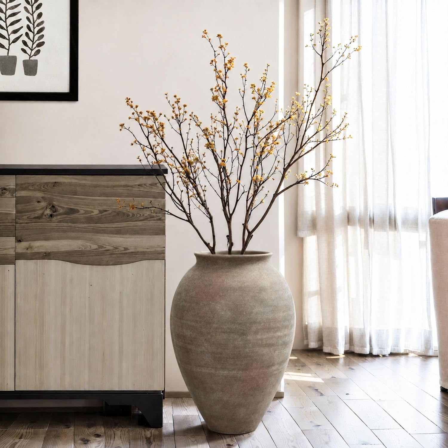 LuxenHome Rustic Ceramic Floor Vase, 17.7' Tall Terracotta Pot with Earthy Gray-Brown Finish, Vintage Pottery Large Vases for Decor Living Room, Farmhouse Flower Vase for Entry Way Table Home Decor