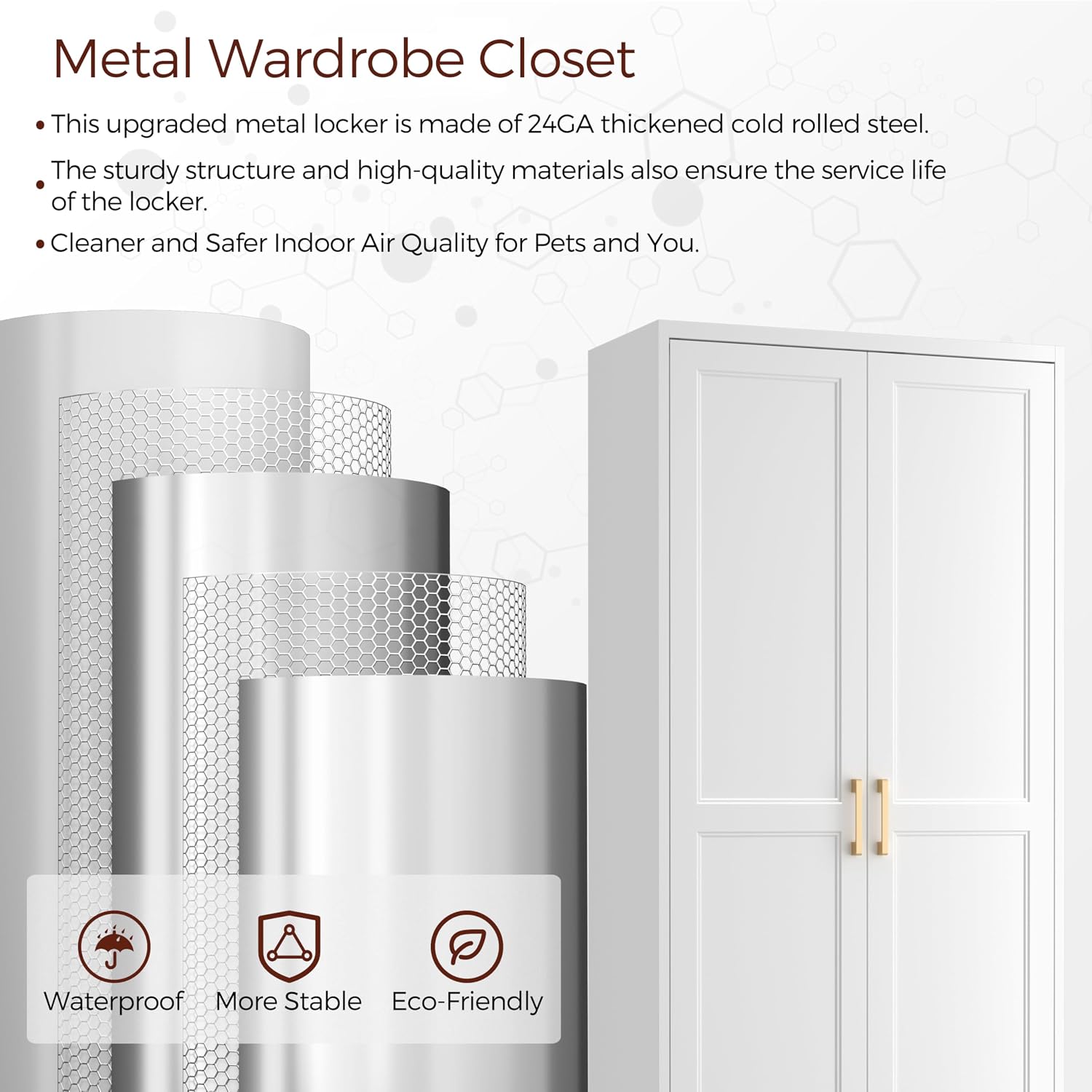 Metal Armoire Wardrobe Closet with 2 Doors, 71' Tall Wardrobe Closet with Doors, Hanging Rod, Drawers and Adjustable Shelves, White Clothing Storage Cabinets for Bedroom, Home Office