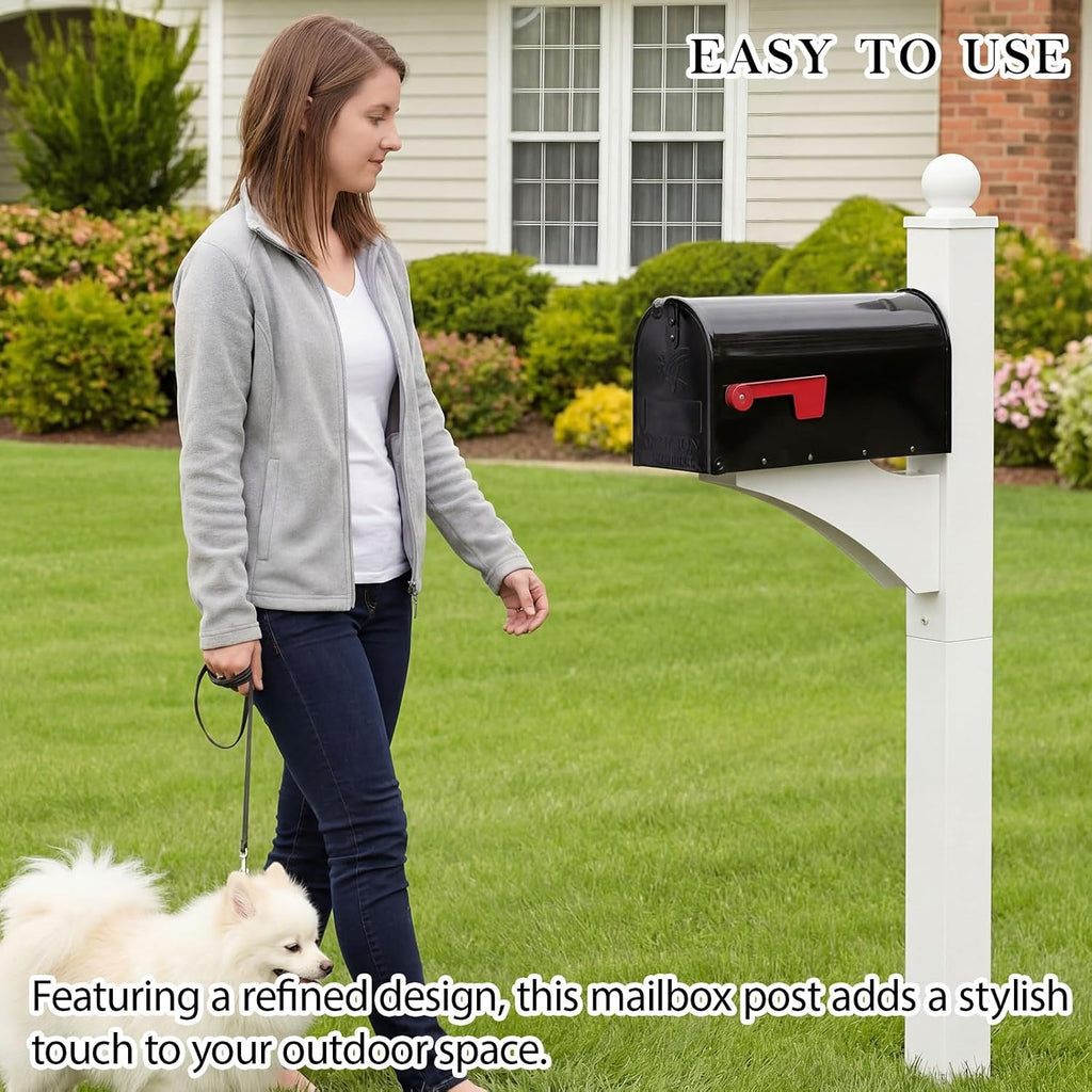 Colingmill White,Black 1 Set Iron Mailbox Posts with Mailbox for Outside Ground Mounting Post 56 Inch Tall Heavy Duty Architectural Stand with 8 Screws for Outdoor Use