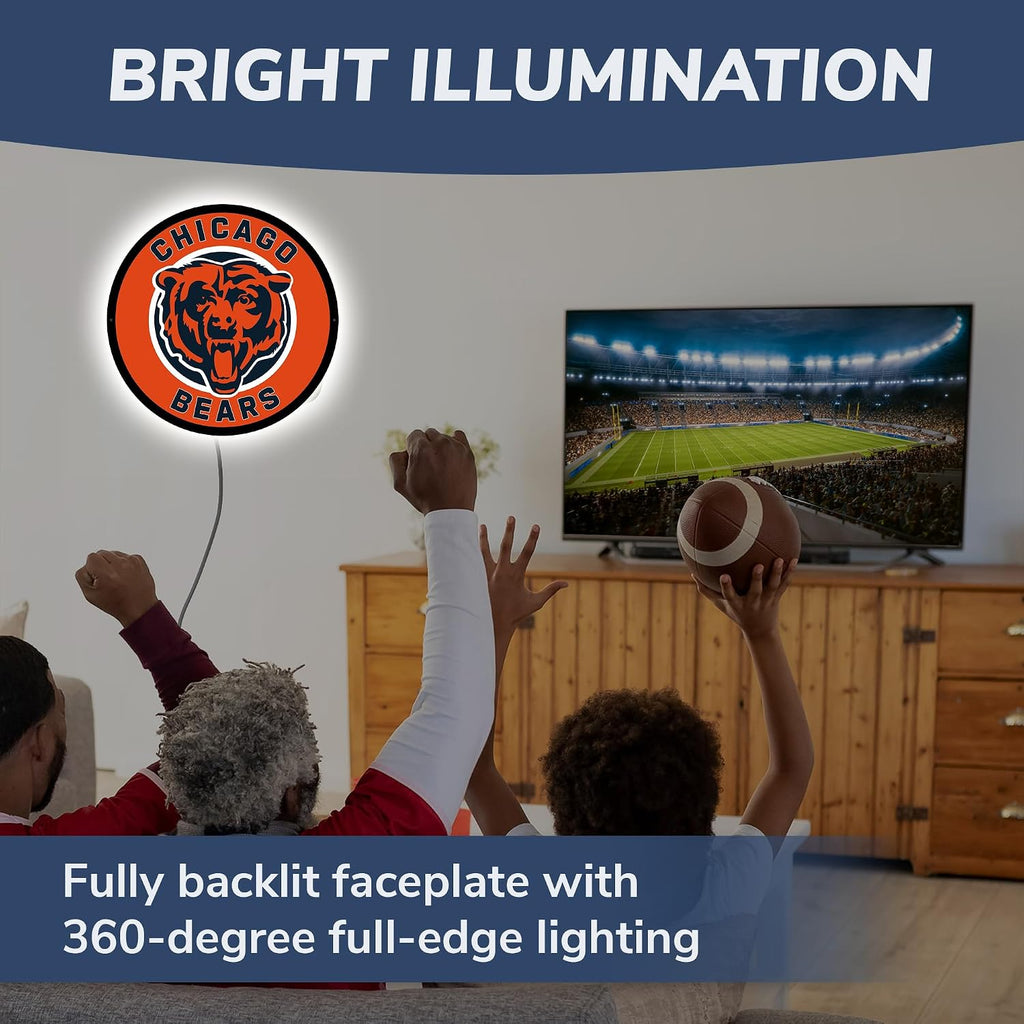 Team Sports America Evergreen NFL Chicago Bears | Ultra-Thin LED Light Wall Sign Decor | 23 Inch Round | Made in the USA