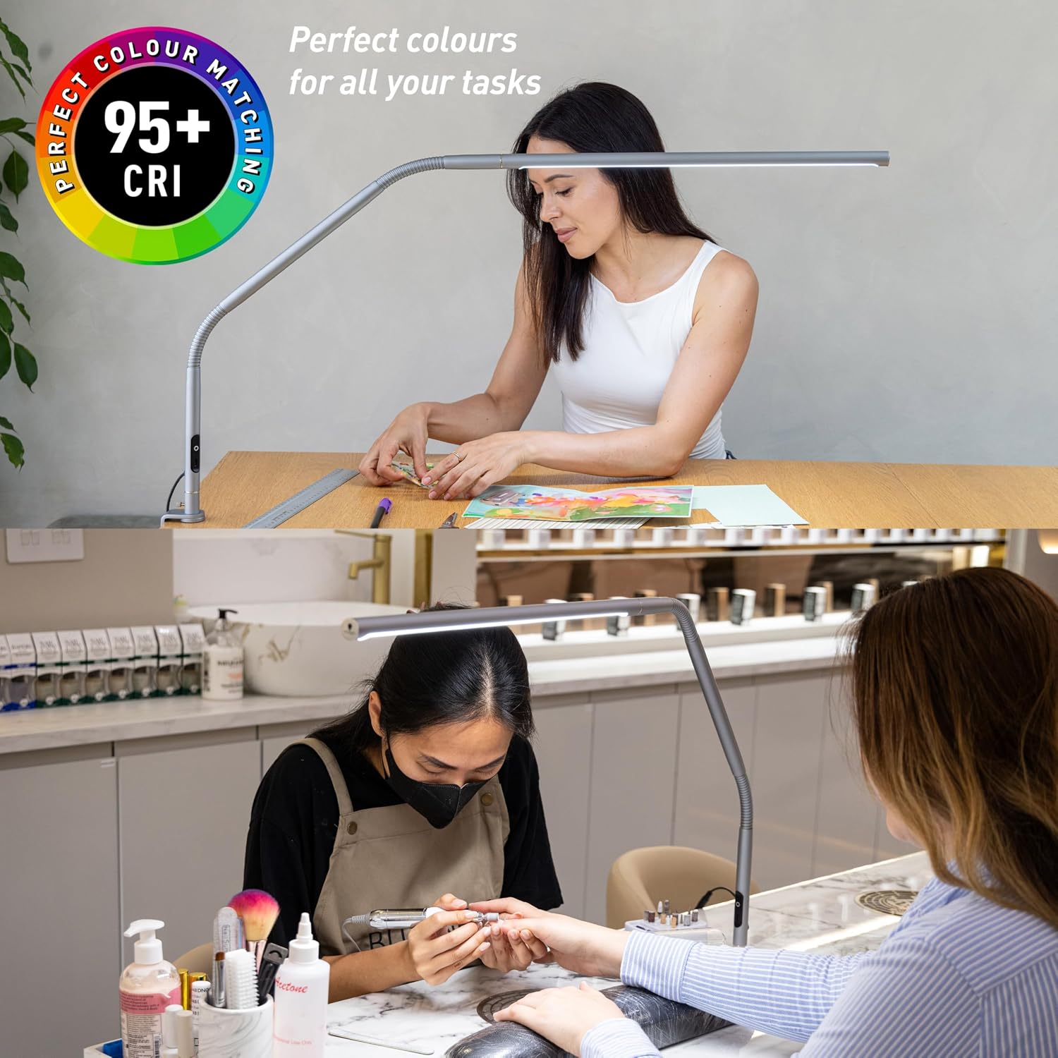 Daylight Slimline 4™ LED Table Lamp in Ice Grey - 6,000K, 3,200 Lux, 4 Brightness Levels, USB-C Charging Port, Anti-Glare Diffuser, Flexible Design, Art & Craft, Sewing, Nail Salon