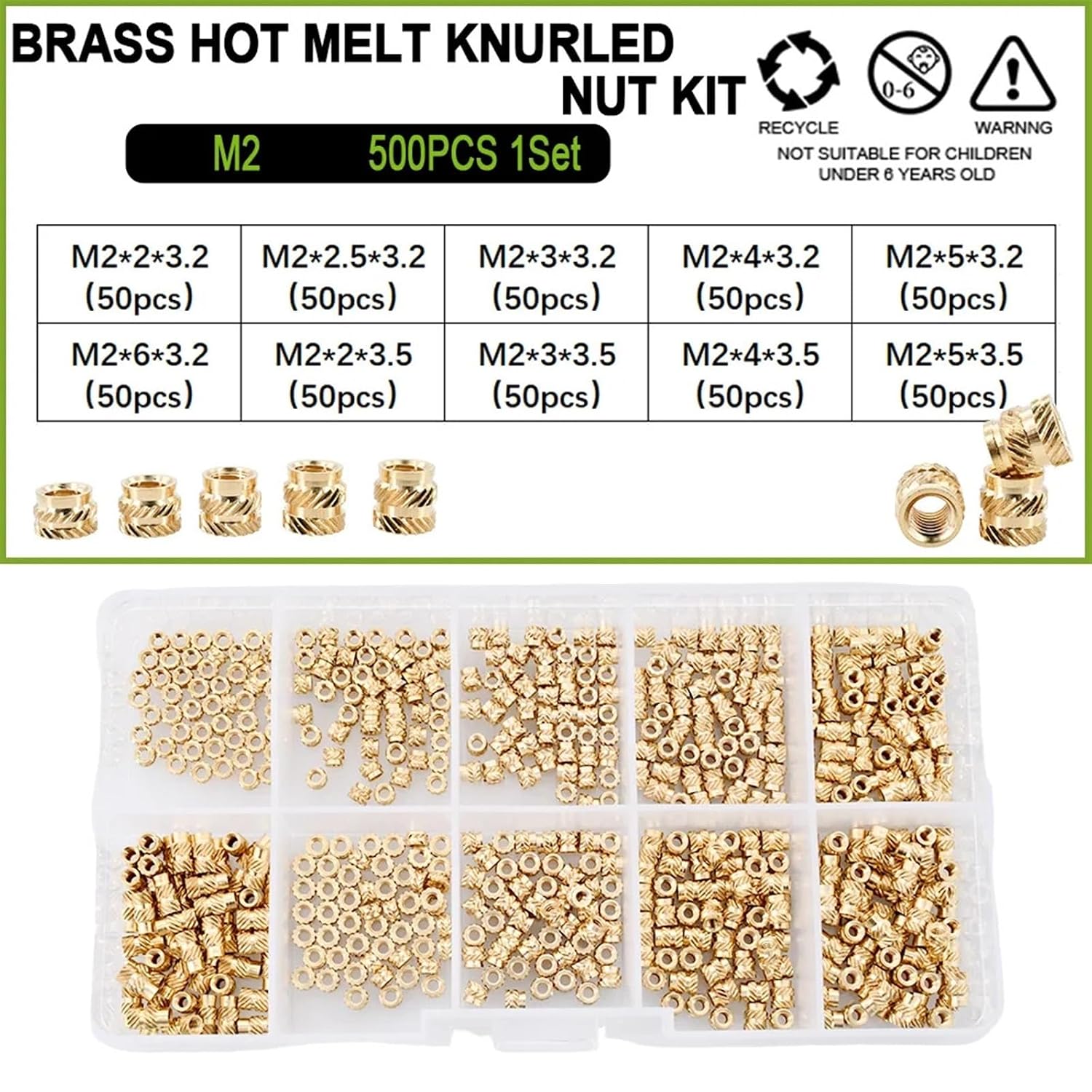 Brass Metric Knurled Nuts，Heat-Set Threaded Insert Brass Heat Insert Knurling Nut Set Hot Melt Inject Molding Copper Nut Kits Thermal Inserts(M3 M4 (1240pcs))
