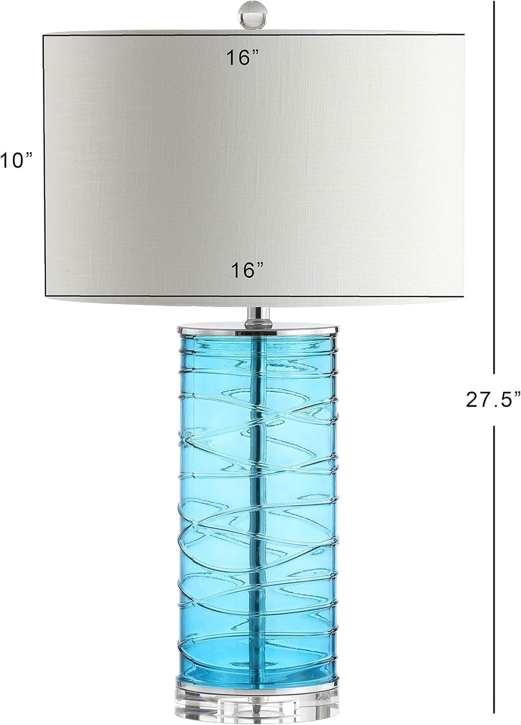 JONATHAN Y 27.5' Turquoise Modern Fused Glass Table Lamp Set of 2 for Bedroom Living Room, Coastal Nightstand Bedside Lamp with White Linen Shade, LED Bulbs Included JYL4016A-SET2