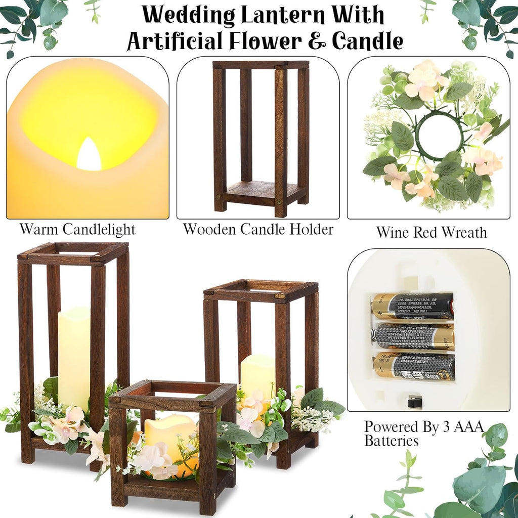 Hushee 15 Set 45 Pcs Wooden Wedding Lantern Centerpiece Wooden Candle Lantern Set Rustic Holder for Wedding Table Decoration Farmhouse for Birthday Party(Brown)