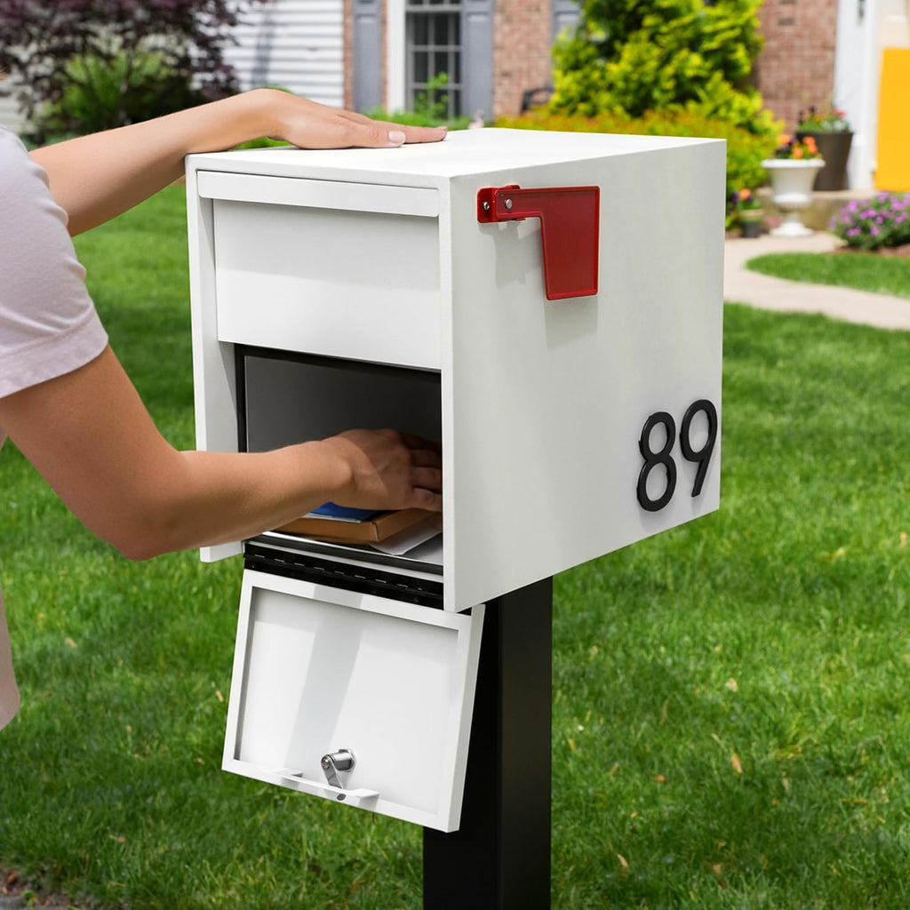 Adoorn Lockable Post Mount Mailboxes for Outside - Large Anti-Theft Locking Mailbox for Packages and Letters - Weatherproof Construction - Durable Steel - 15.5' H x 12' W x 18.5' D - White