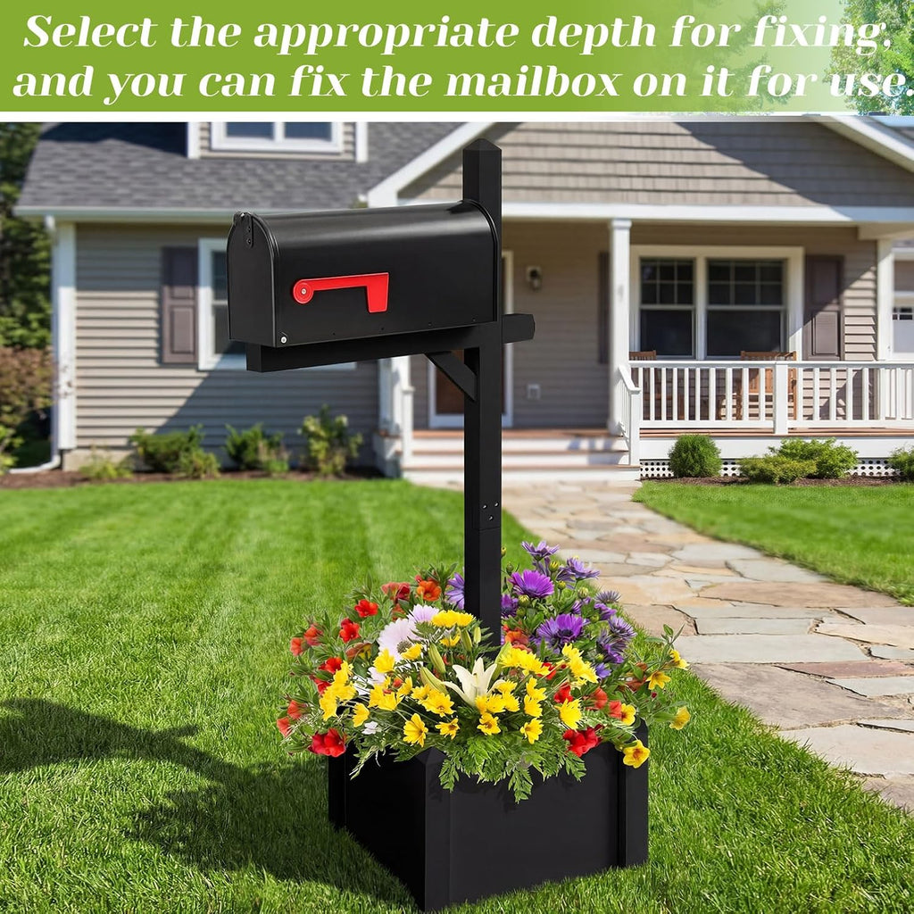 Colingmill 55 Inch/4.58 ft H Wooden Mailbox Post with Planter Box for Outside Decorative Post Flower Box(Not Included Mailbox)(Black)