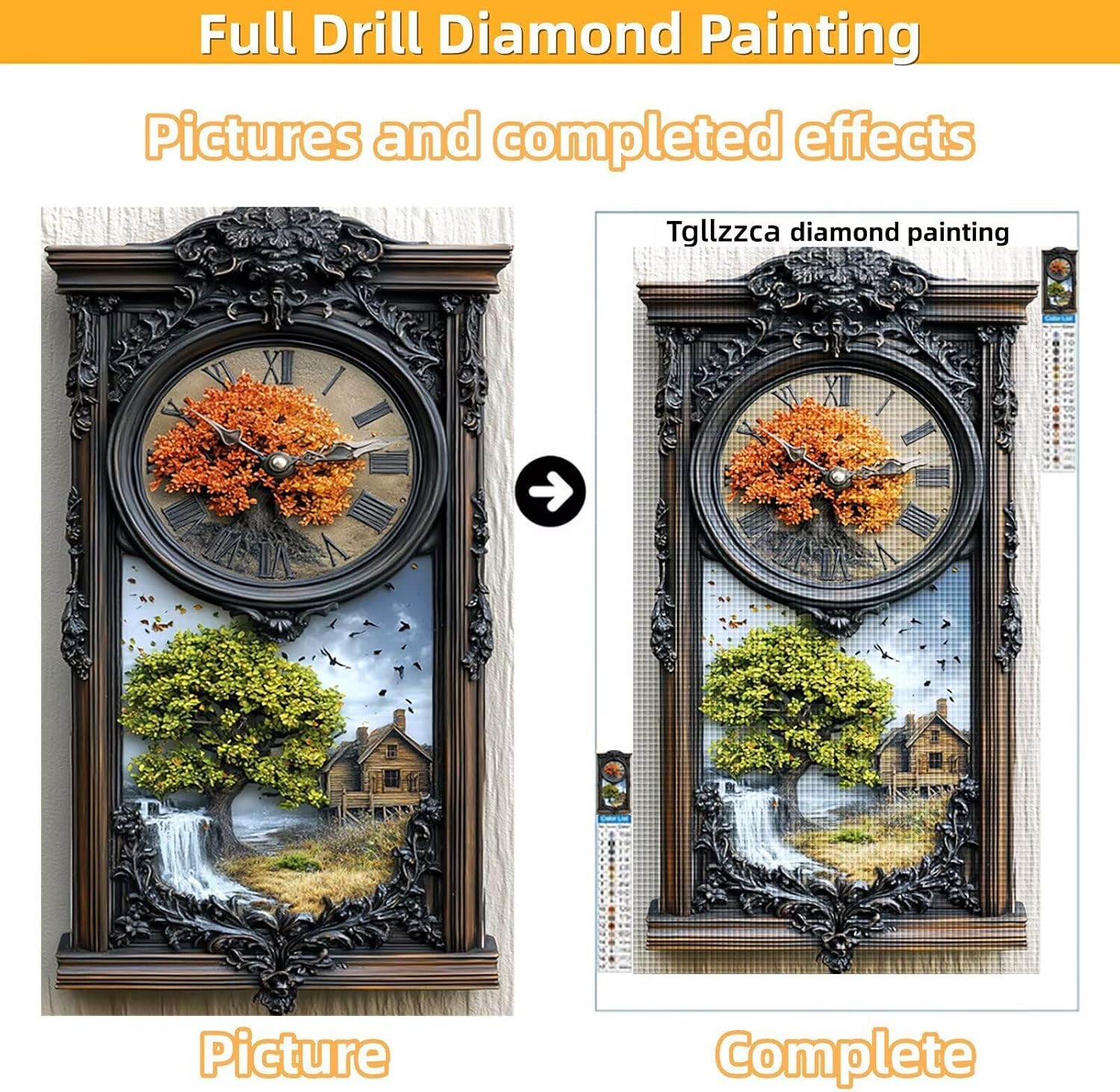 Diamond Art Kits for Adults Clock Diamond Painting Kits, 5D DIY Square Landscape Full Drill Dimond Art Paintings Crystal Crafts for Adults for Gift Home Wall Decor, Large Size 40 x 80 Inch, Model648