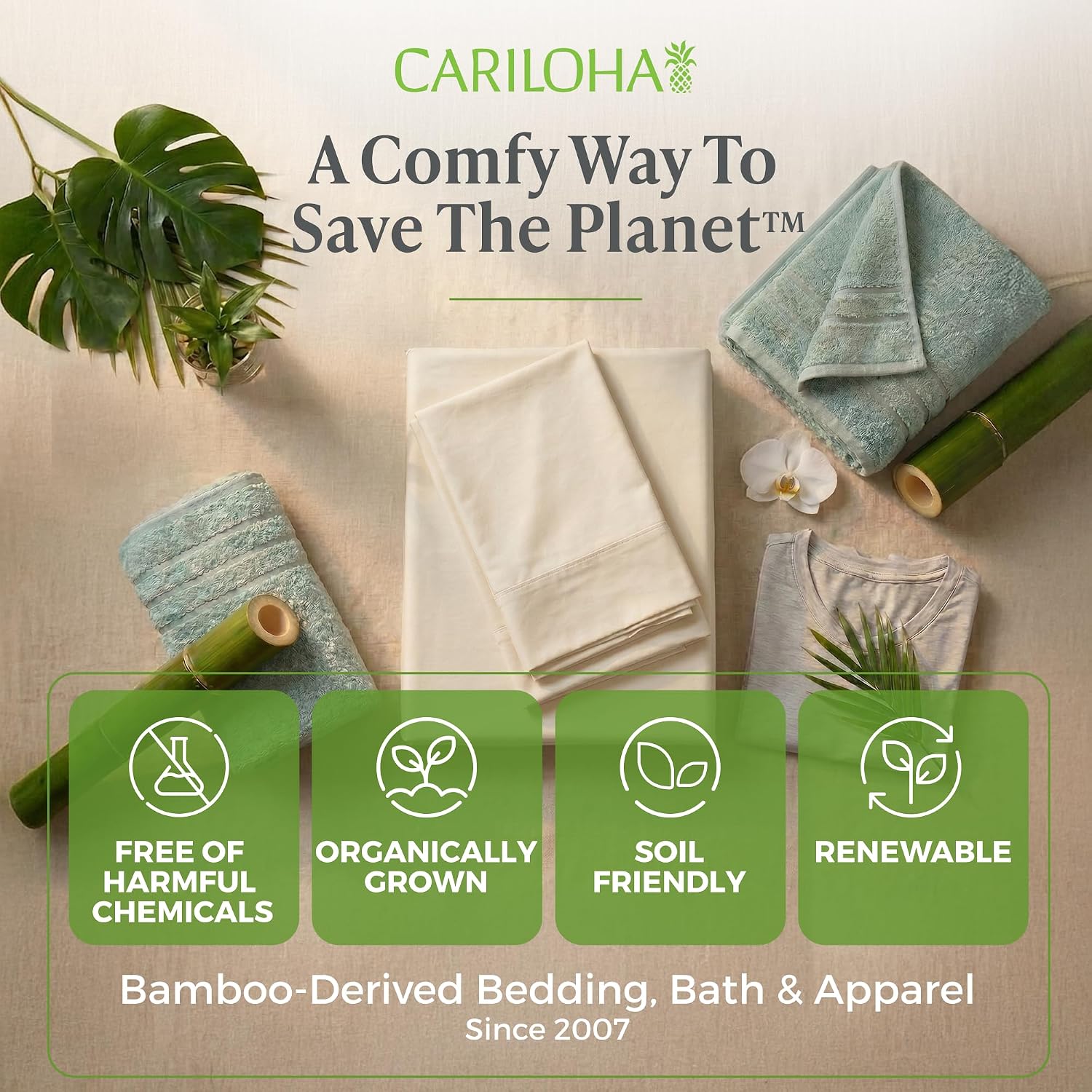Cariloha 100% Organic Bamboo Viscose Sheets - 3-Piece Twin XL Sheet Set - 18 in Extra Deep Pockets - Buttery Soft, Hypoallergenic, Cooling Sheets - Oeko-TEX Standard 100 - Ivory