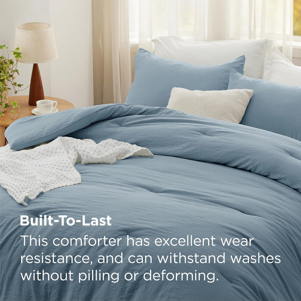 Bedsure Super King Plus Comforter Set, Dusty Blue Soft Prewashed Bedding for All Seasons, 3 Pieces GentleSoft™ Bed Set, 1 Lightweight Comforter (128'x120') and 2 Pillowcases (20'x36')