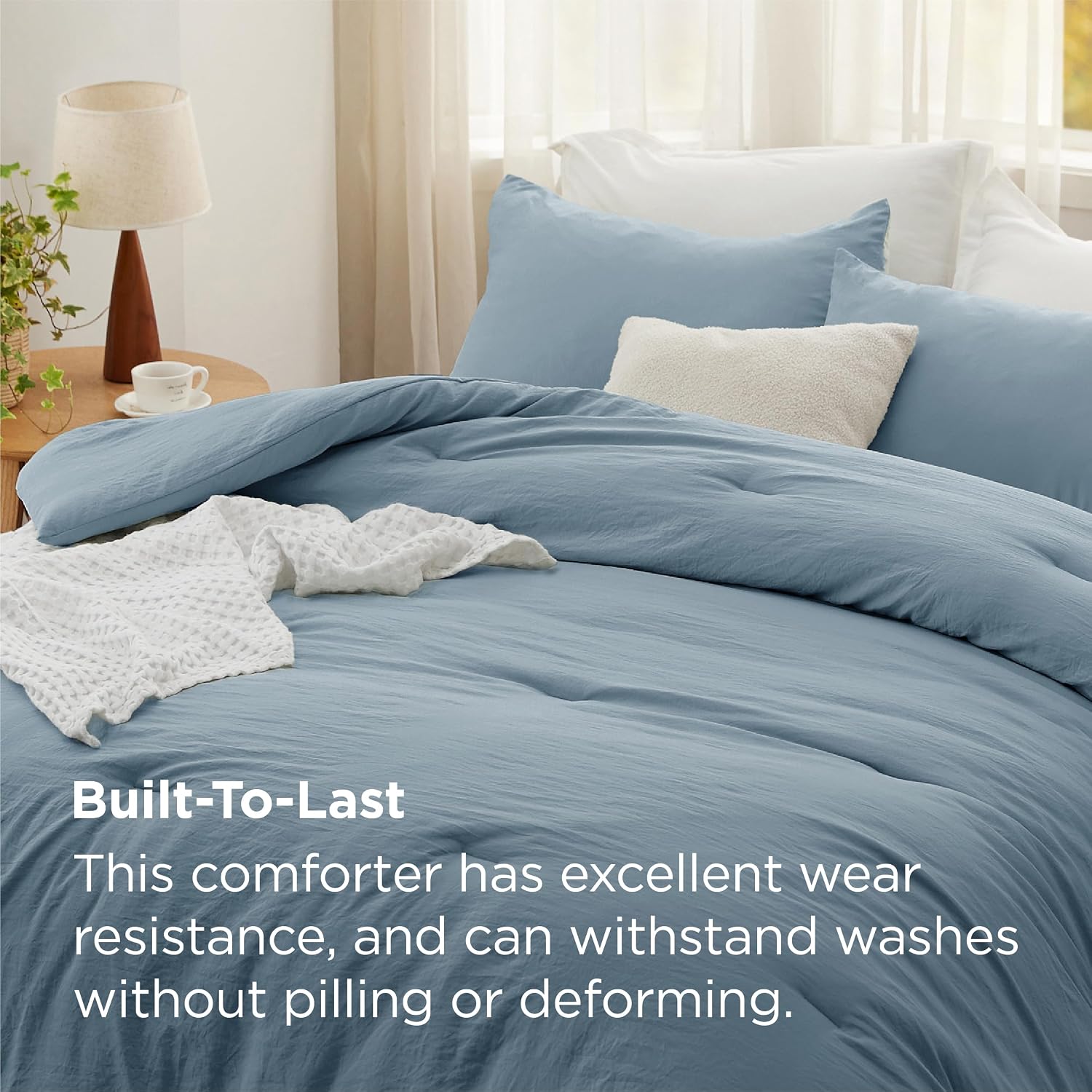 Bedsure Super King Plus Comforter Set, Dusty Blue Soft Prewashed Bedding for All Seasons, 3 Pieces GentleSoft™ Bed Set, 1 Lightweight Comforter (128'x120') and 2 Pillowcases (20'x36')