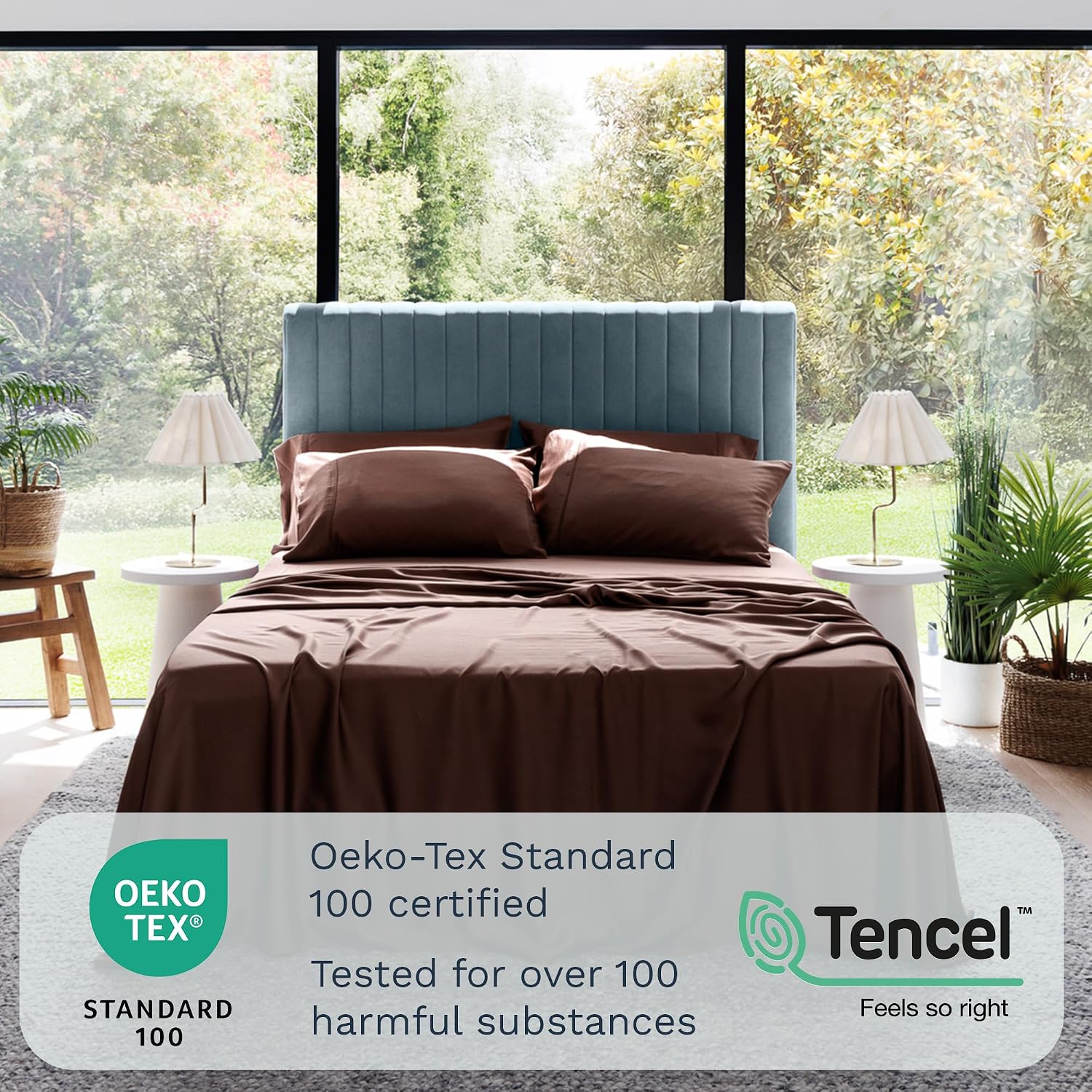 Olive + Crate Tencel Lyocell Eucalyptus Queen Size Sheet Set - Cooling Tencel Sheets for Hot Sleepers with 18 Inch Deep Pocket Fit - Cacao 4-Piece Set