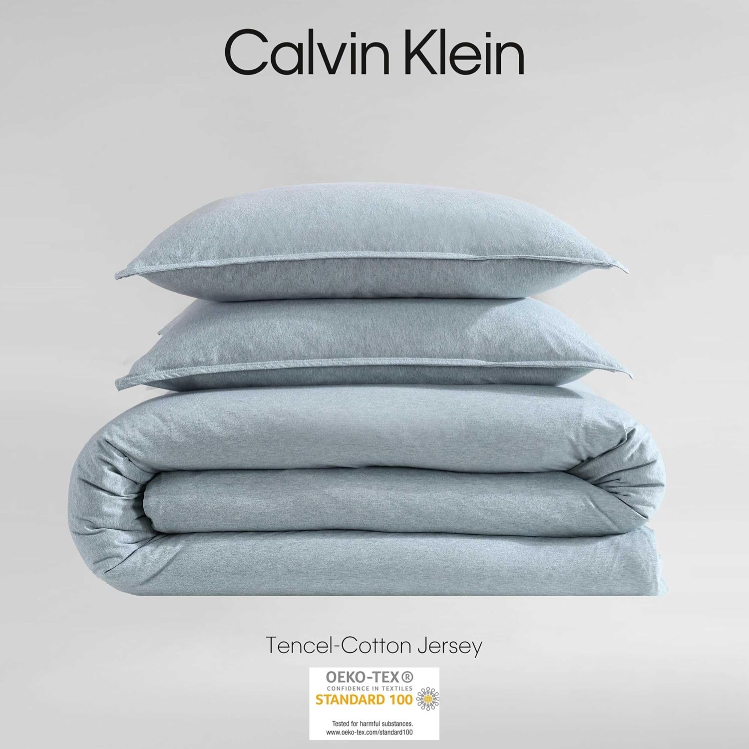 Calvin Klein - Queen Comforter Set, Naturally Soft Cotton Cotton Melange Jersey Bedding with Matching Pillowcases, 3 Piece Bed Set (Modern Cotton Melange Blue)