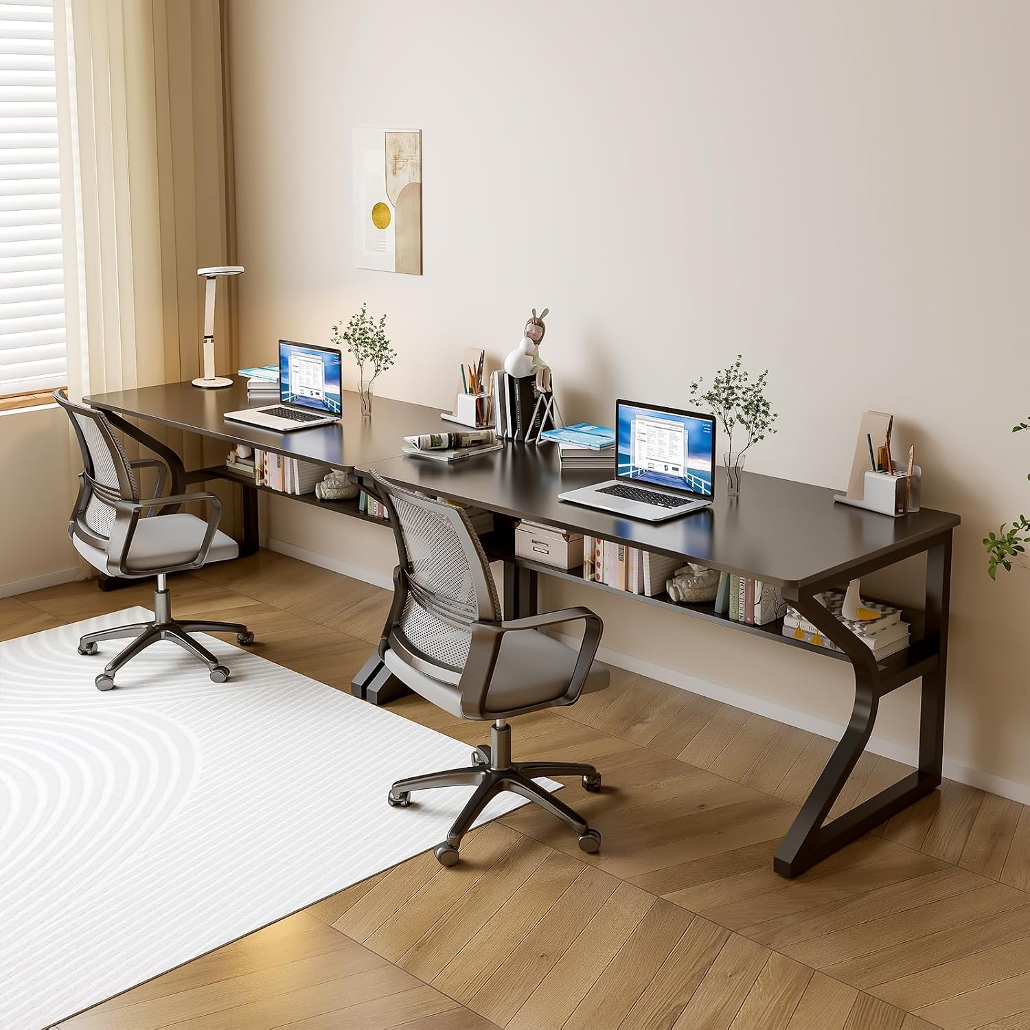OSCHF Office Desk with Storage Shelf - 47.3' Long Writing Table for Single-Person Workstation, Modern Study Gaming Computer Desk, Black