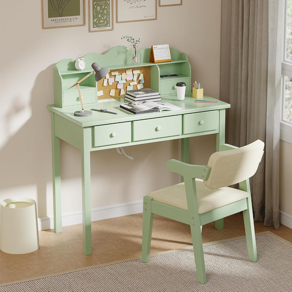 FUNKOCO Home Office Furniture Writing Desk, 36 Inch Computer Work Station with Detachable Hutch for Small Place, 5 Drawers(Candy Green)