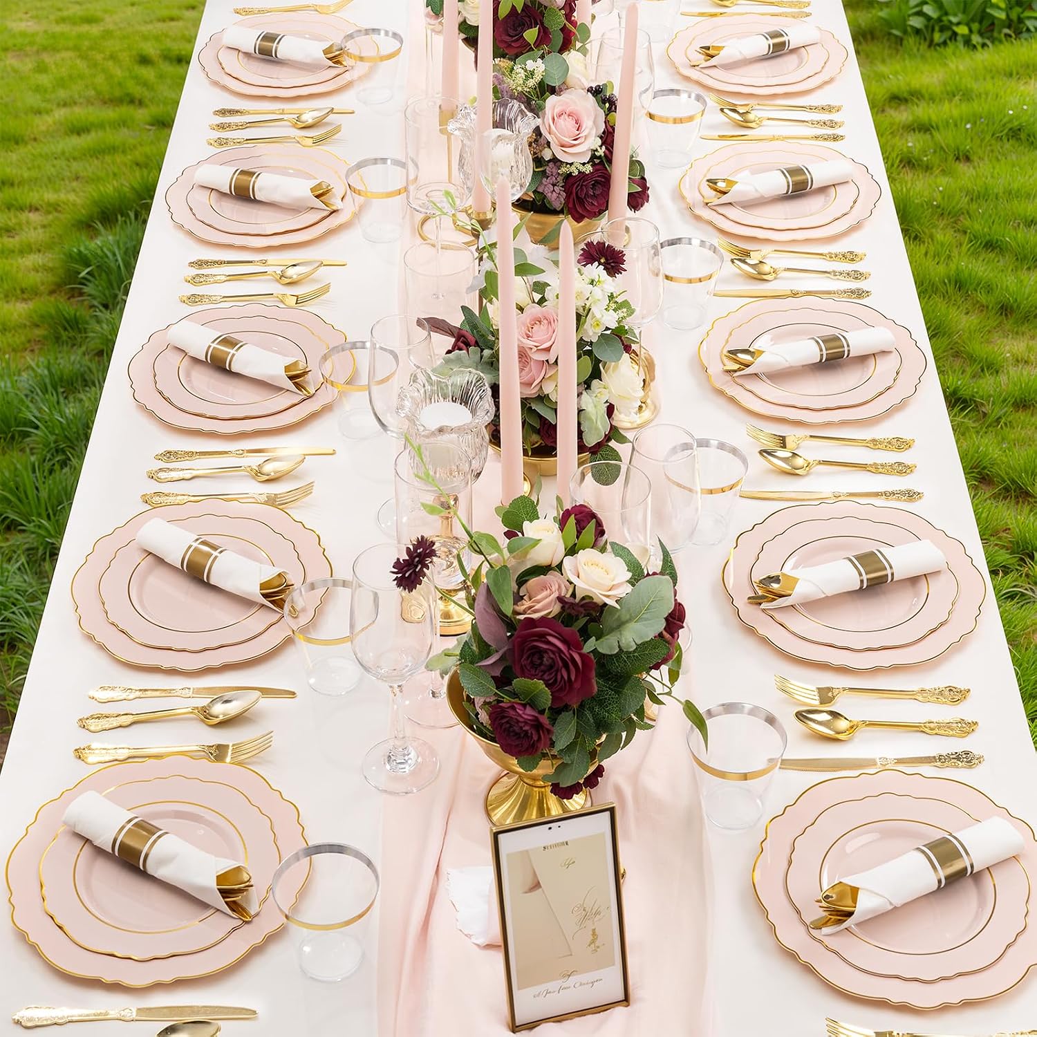 Liacere 700PCS Pink Plastic Plates-Dinnerware Sets for 100 Guests-200 Disposable Plates(10inch,7inch),300 Pink Plastic Silverware,100 Cups,100 Napkins for Wedding&Galentines Day&Easter Day