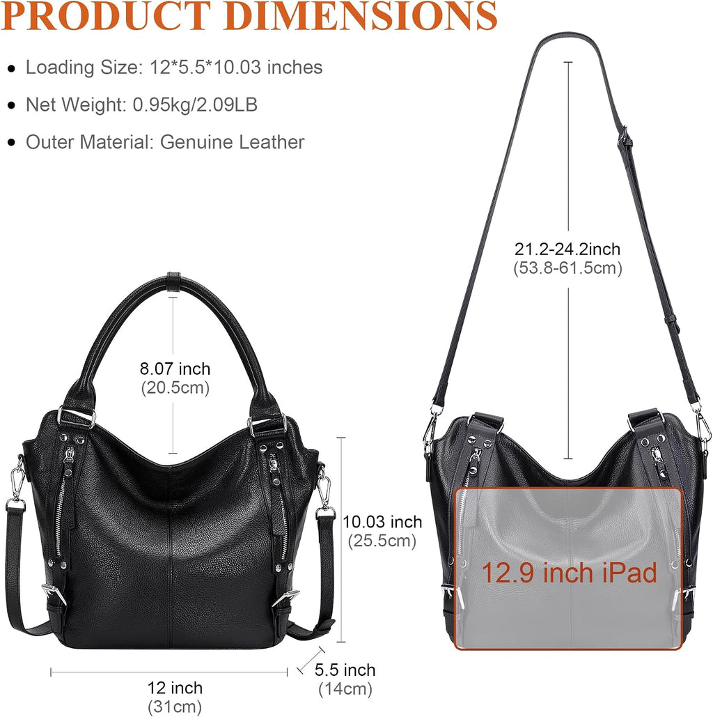 Over Earth Genuine Leather Handbags for Women Hobo Shoulder Bags Ladies Tote Bag