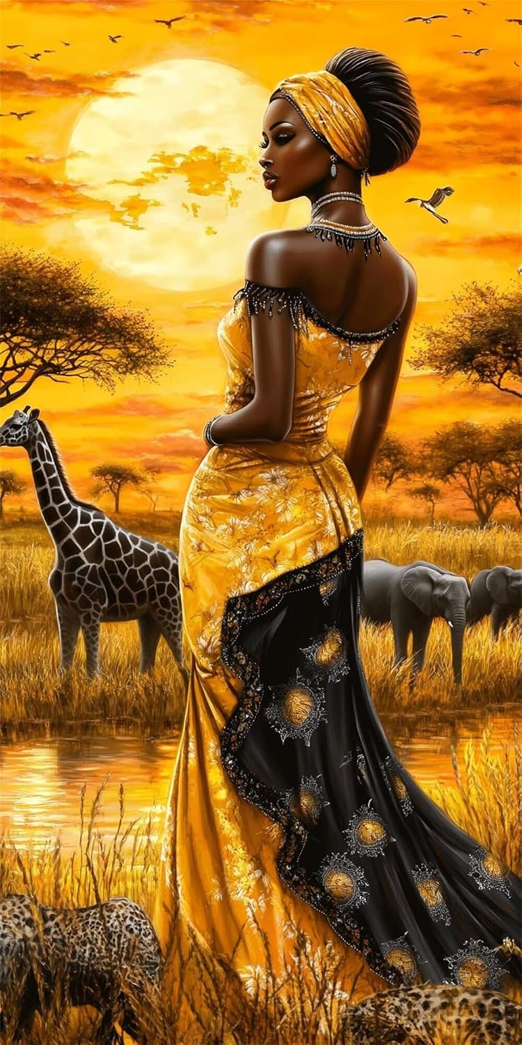 Diamond Art Kits for Adults Africa Diamond Painting Kits, 5D DIY Square Woman Full Drill Dimond Art Paintings Rhinestones Crafts for Adults for Gift Home Wall Decor, Large Size 36 x 72 Inch, Model828