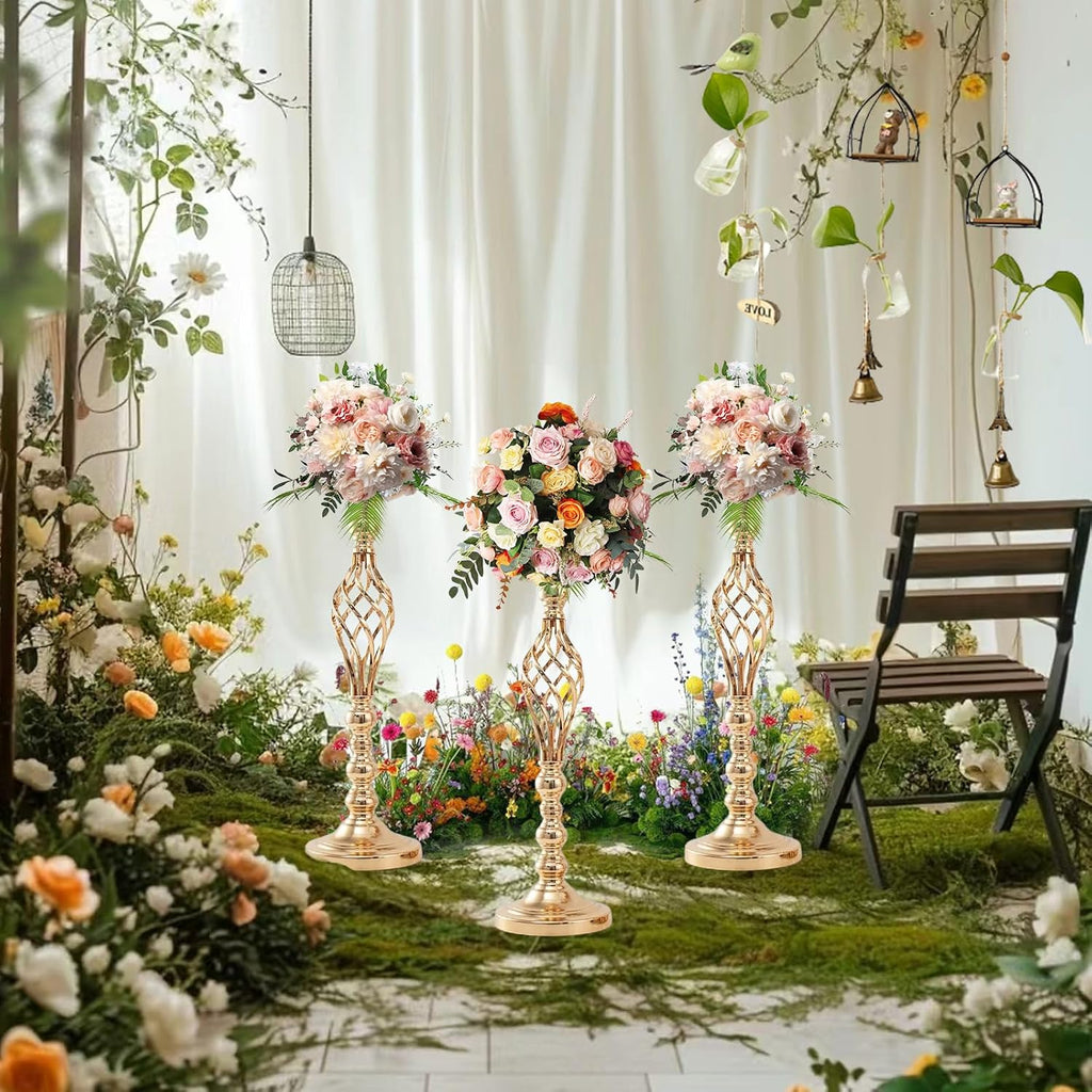 20 PCS 20.5 Inch Metal Flower Arrangement Stand Wedding Metal Twist Flower Vase Stand Elegant Candle Holder for Reception Party Hotel Home Decor(Gold)