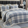 tohrisa Cotton Plaid Quilt Set, Ultra Soft 3 Pieces King Size Bedding with 2 Pillow Shams, Lightweight Reversible Coverlet Bedspread with Wave Quilting for Summer, 108'x96', Grid-Blue White