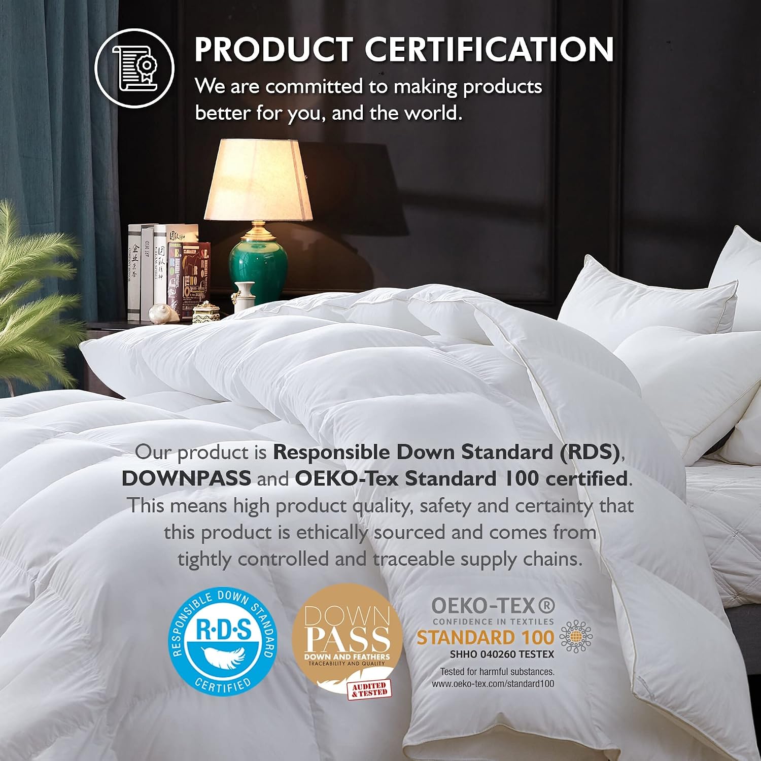 Luxurious Full/Queen Size Goose Down Fiber Waterfowl Feather Fiber Comforter Duvet Insert, Ultra-Soft 100% Cotton Cover, 60 oz. Fill Weight, All-Season White Solid Comforter